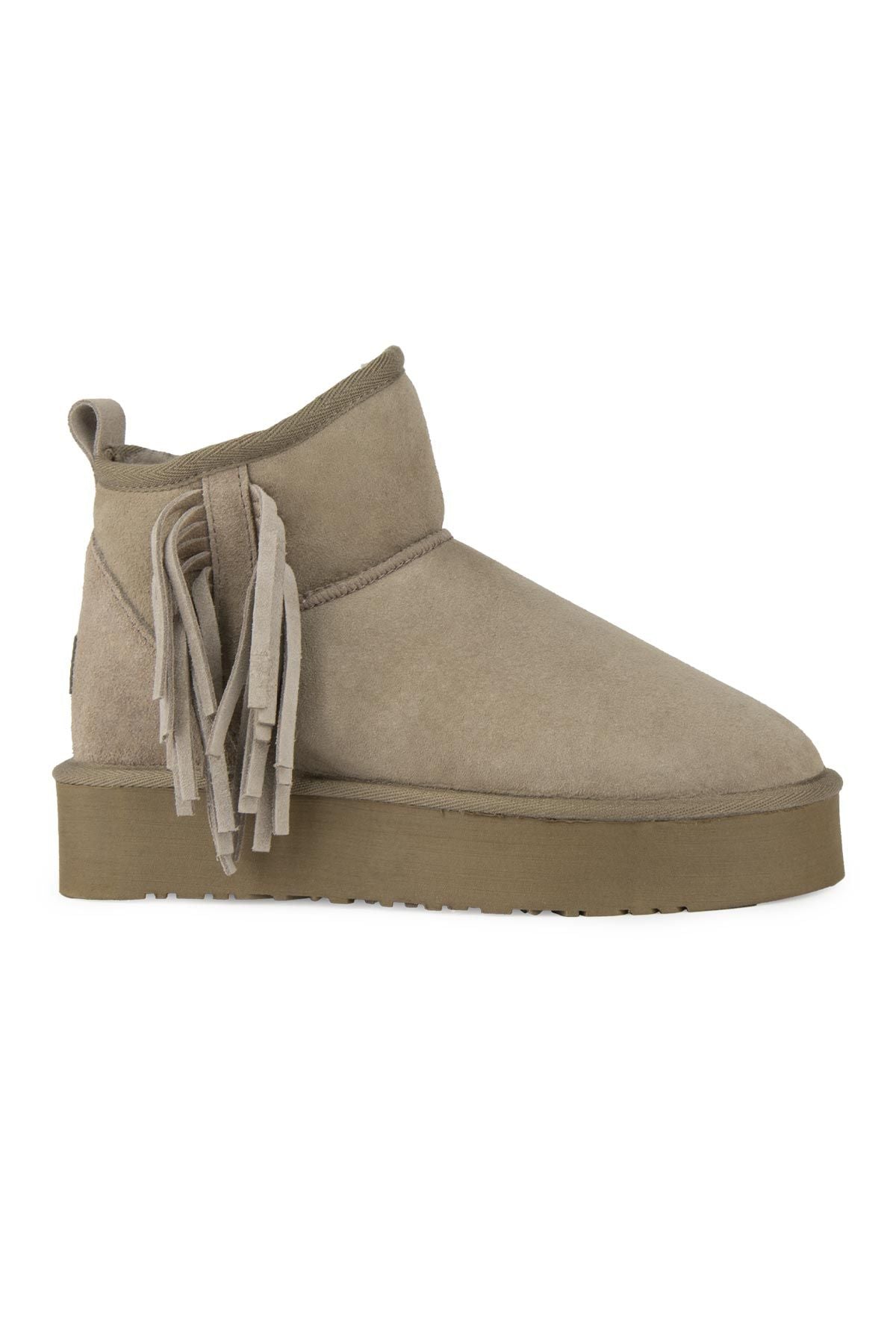 Pegia Fringed Sheepskin Short Boots 191360  - Stone