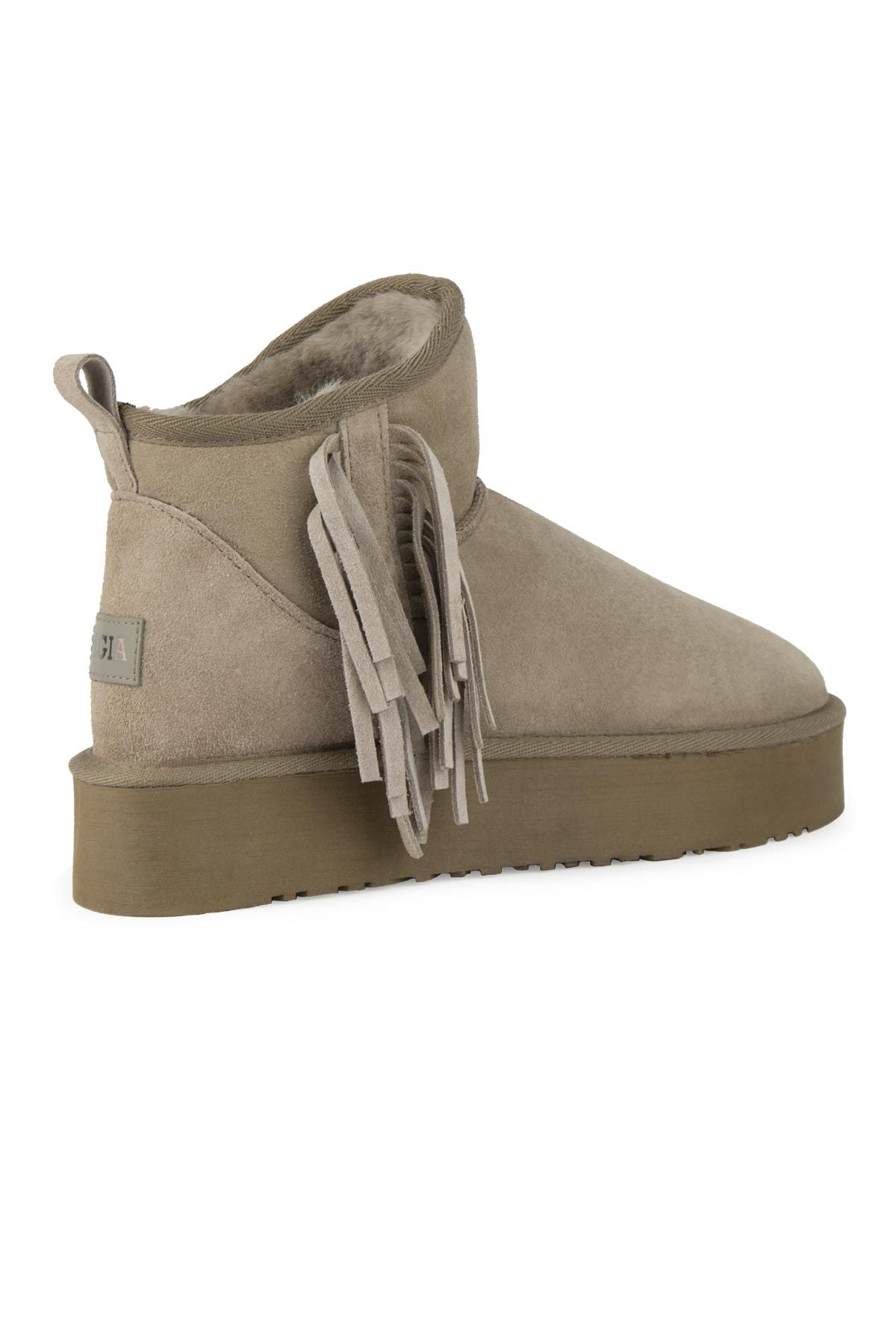 Pegia Fringed Sheepskin Short Boots 191360  - Stone