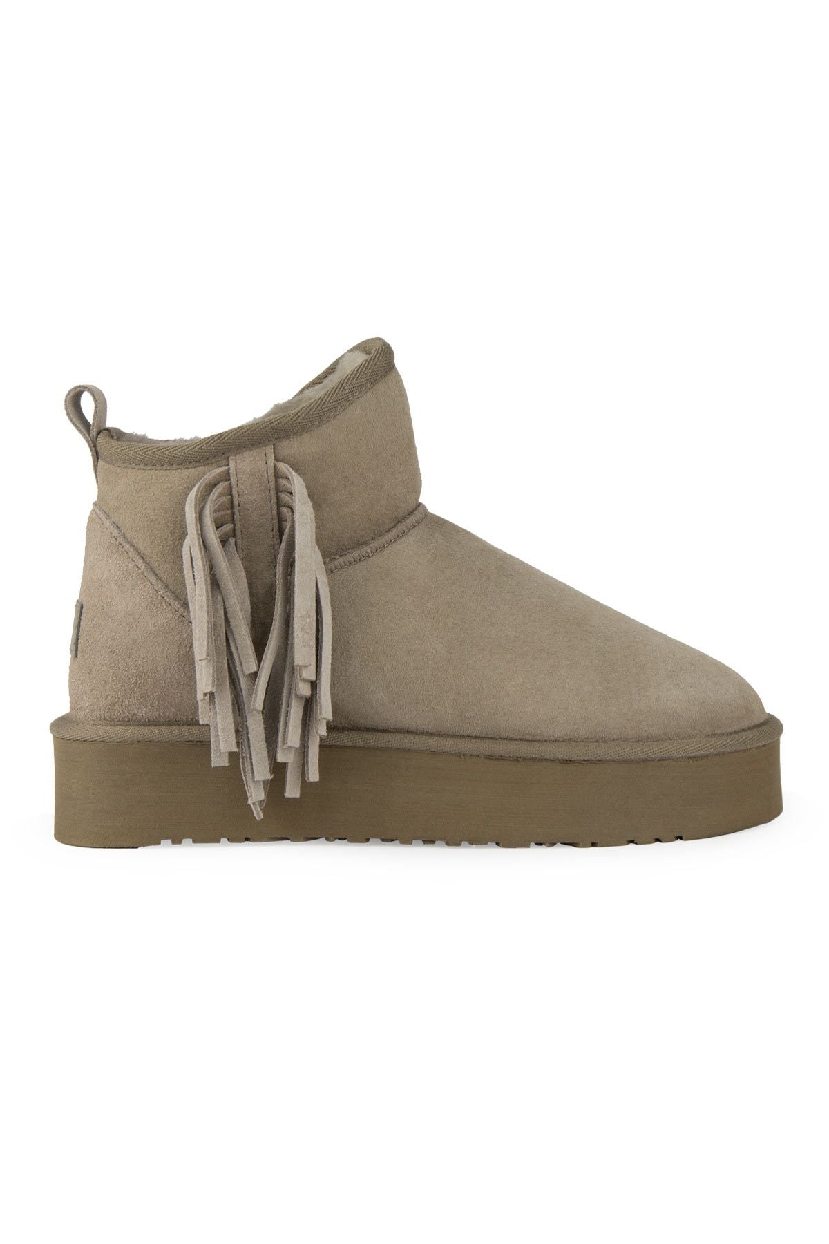 Pegia Fringed Sheepskin Short Boots 191360  - Stone