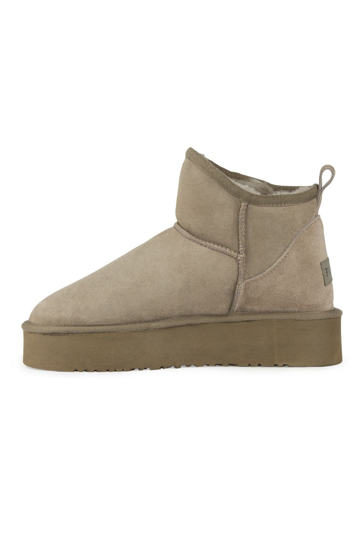 Pegia Fringed Sheepskin Short Boots 191360  - Stone