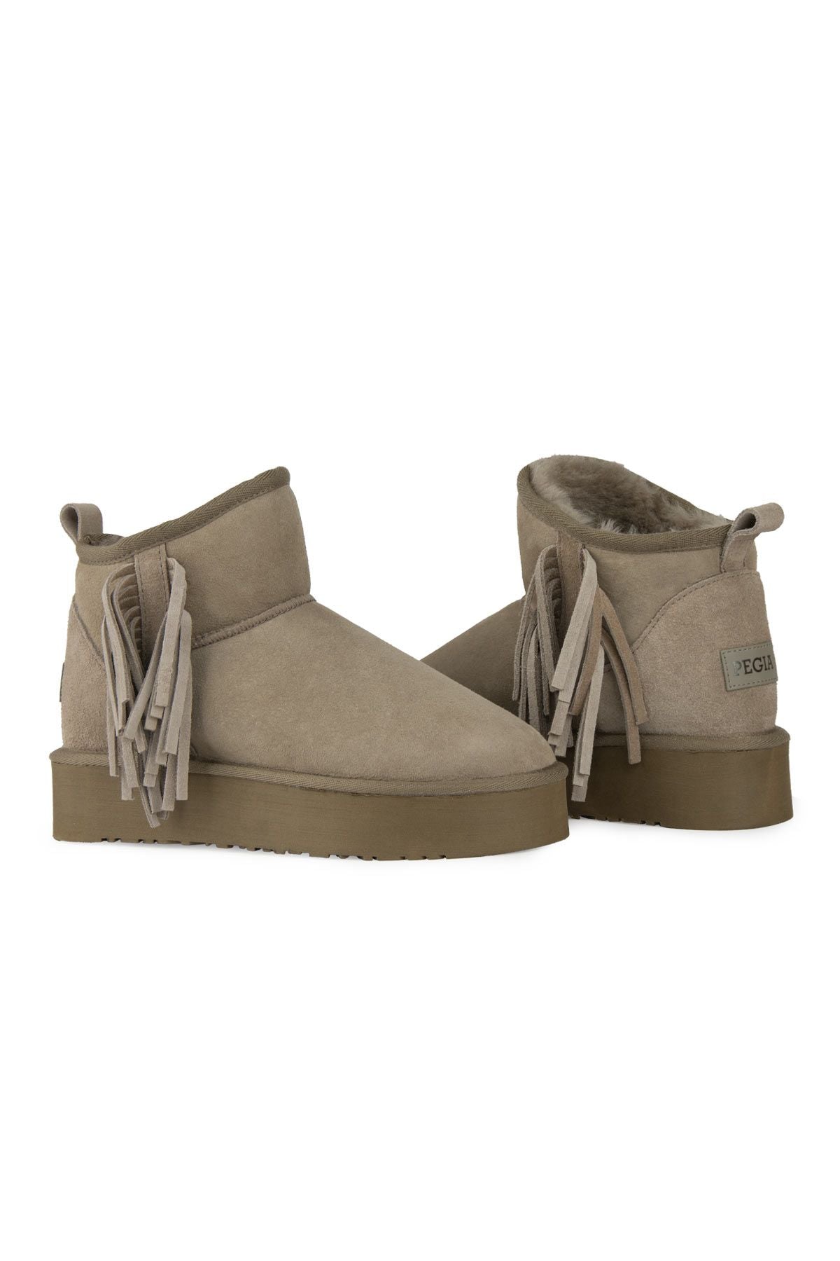 Pegia Fringed Sheepskin Short Boots 191360  - Stone