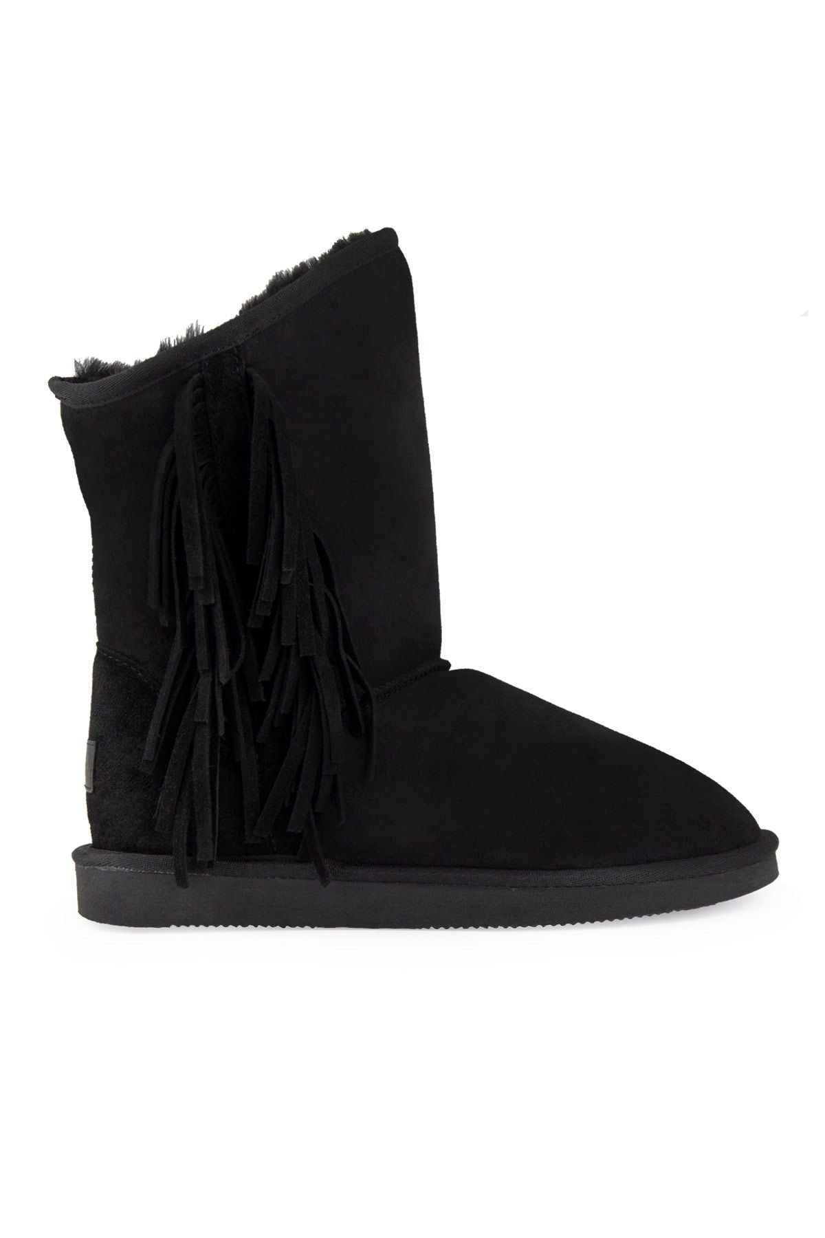 Pegia Fringed Sheepskin Tall Boots 191361  - Black