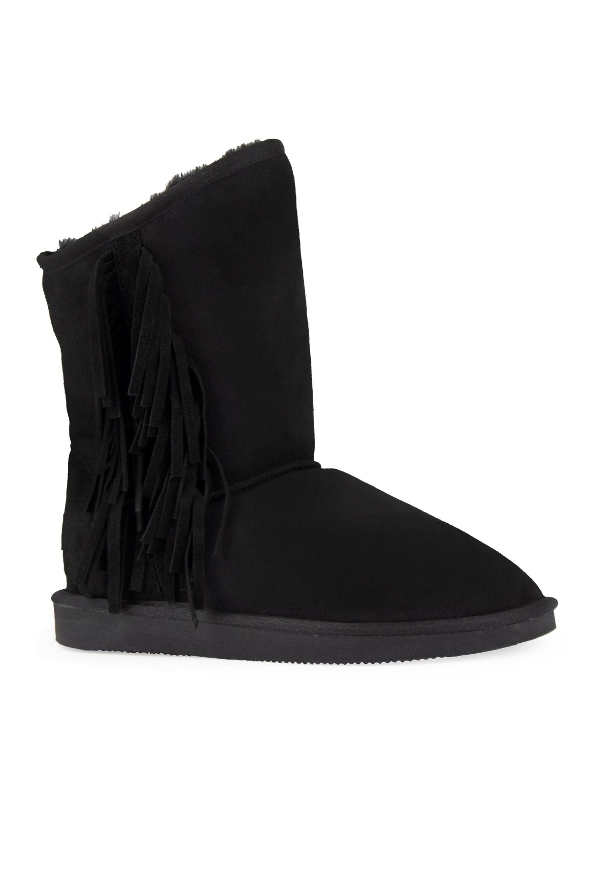 Pegia Fringed Sheepskin Tall Boots 191361  - Black
