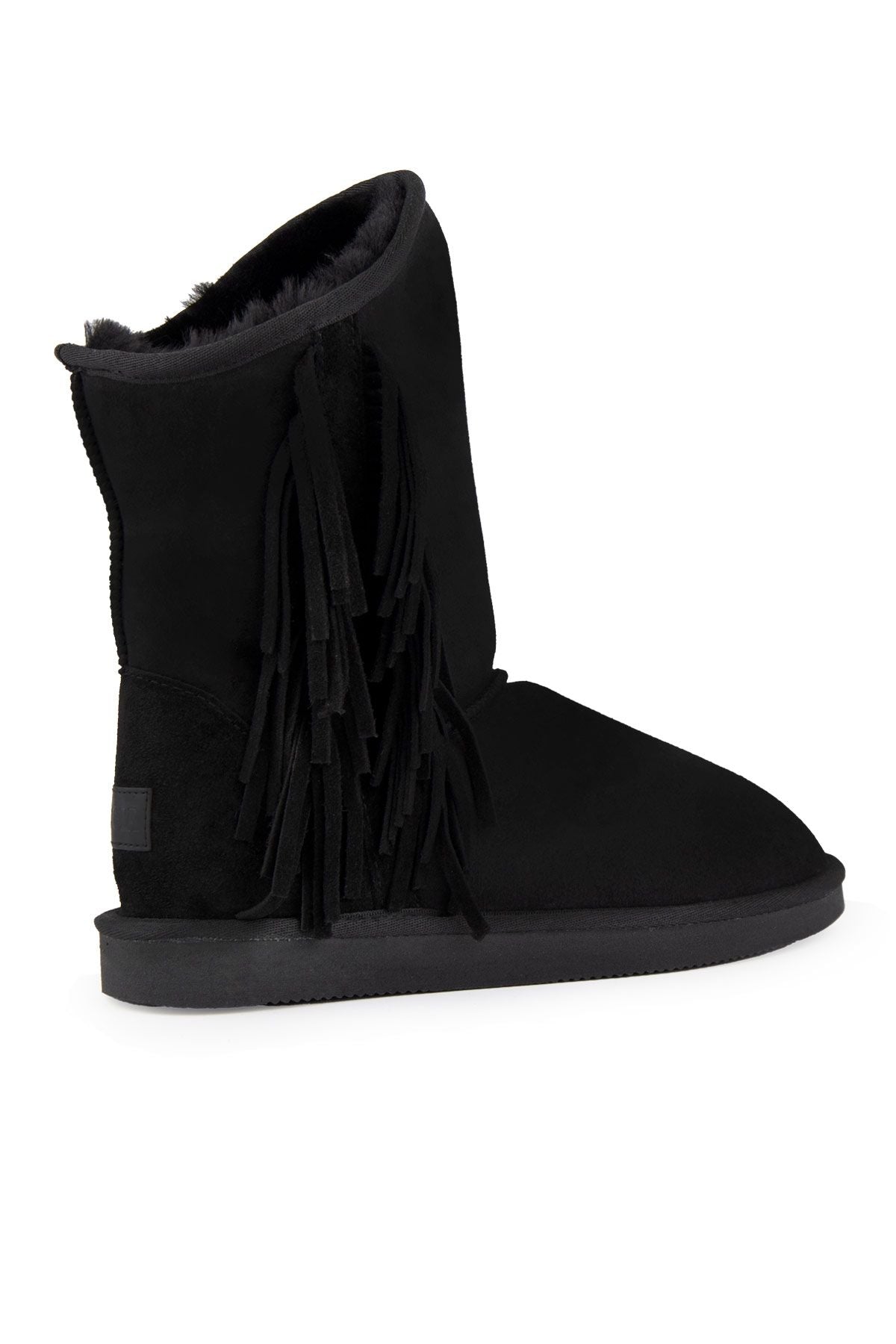 Pegia Fringed Sheepskin Tall Boots 191361  - Black