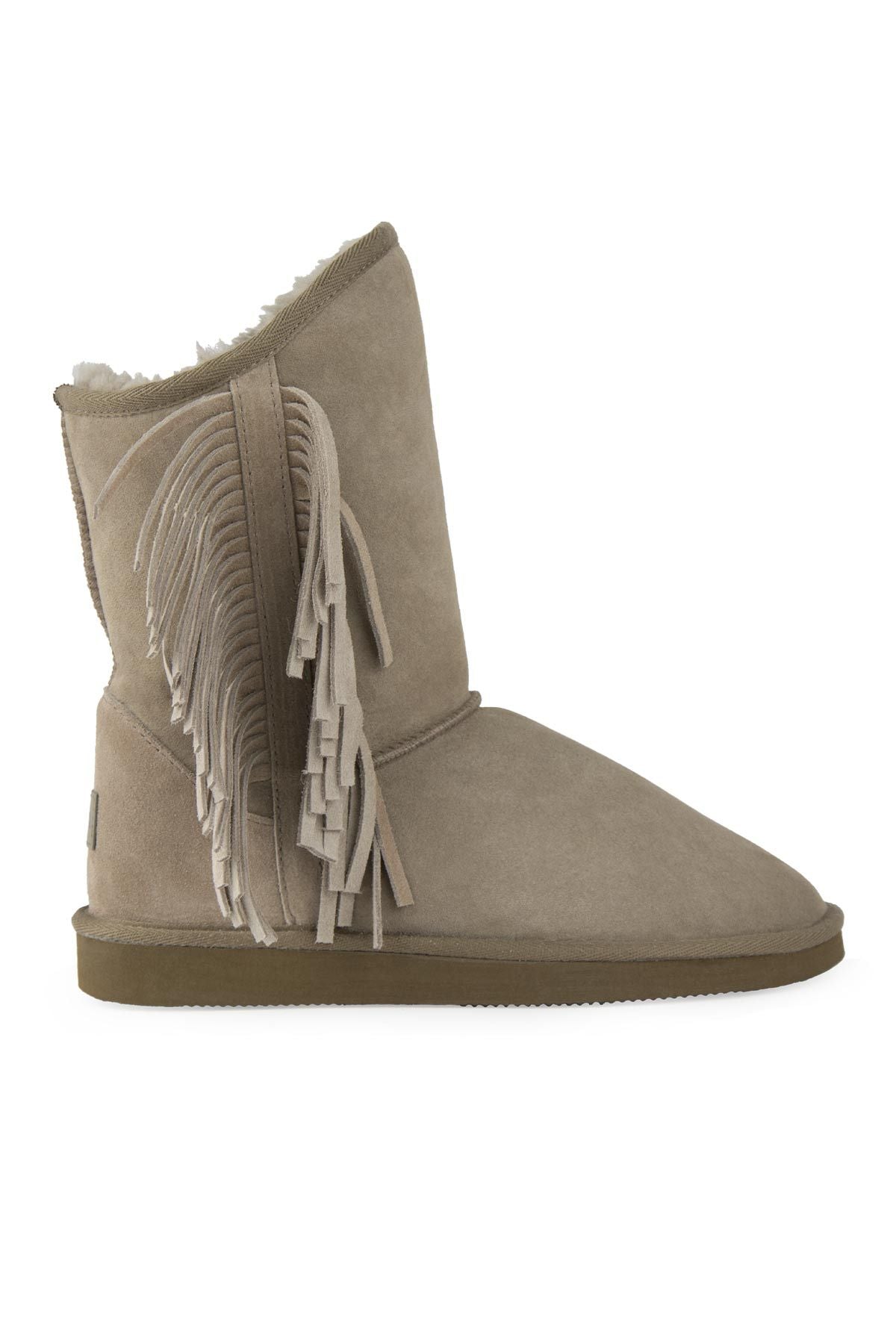 Pegia Fringed Sheepskin Tall Boots 191361  - Stone