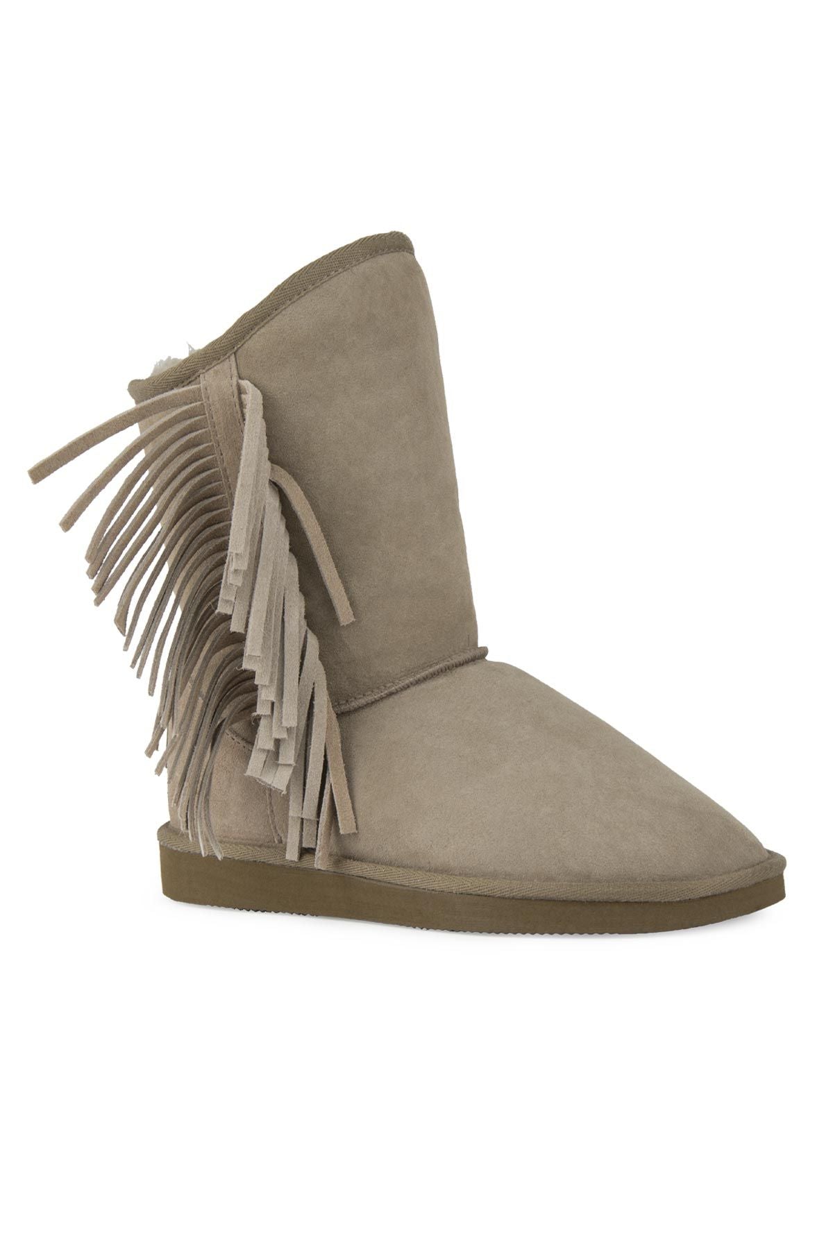 Pegia Fringed Sheepskin Tall Boots 191361  - Stone