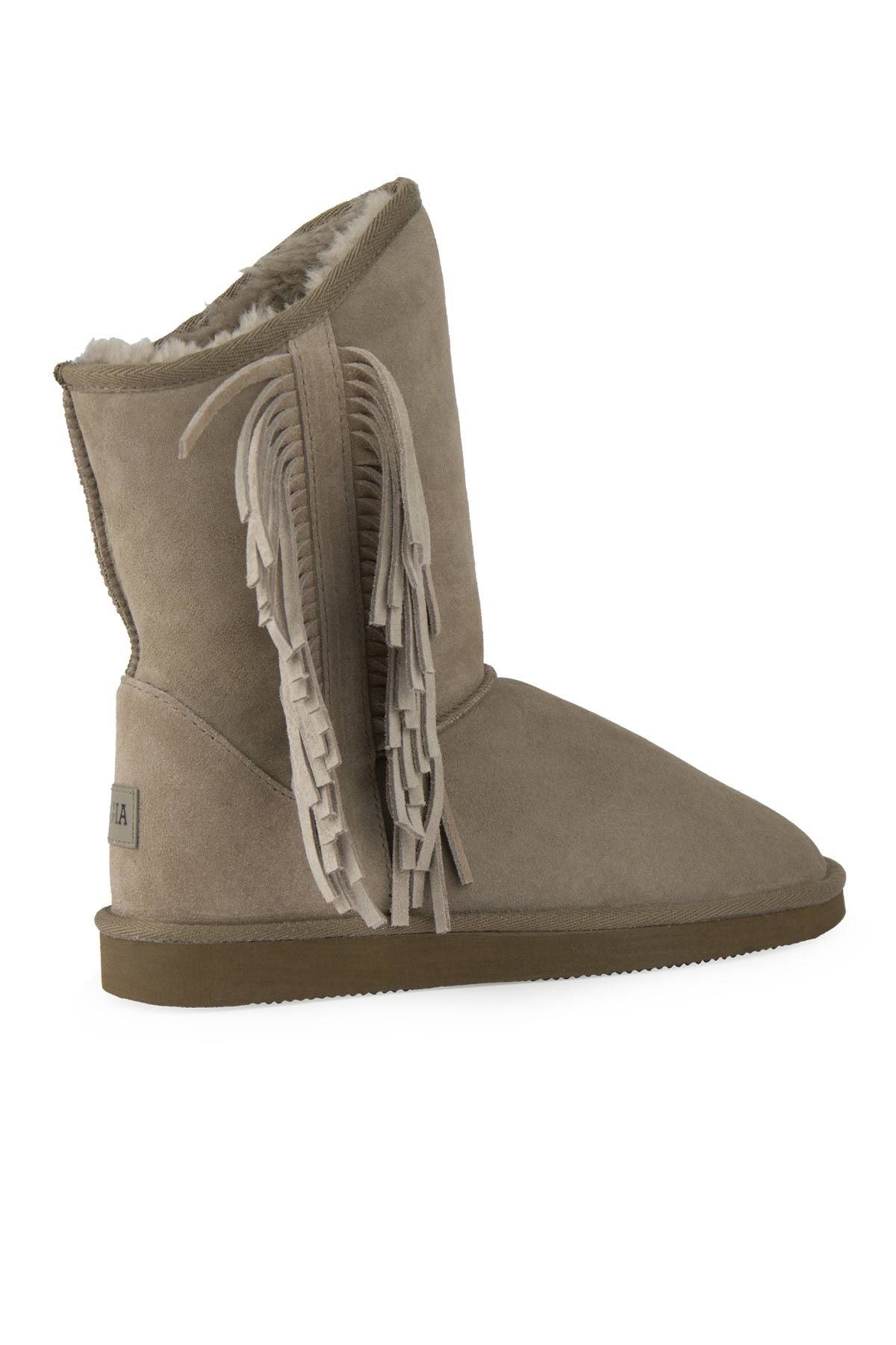 Pegia Fringed Sheepskin Tall Boots 191361  - Stone
