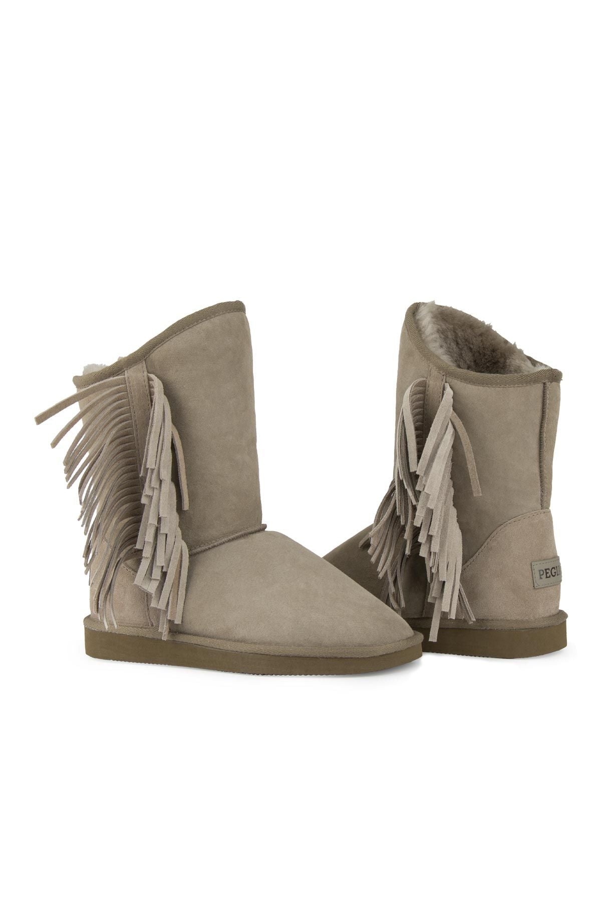 Pegia Fringed Sheepskin Tall Boots 191361  - Stone