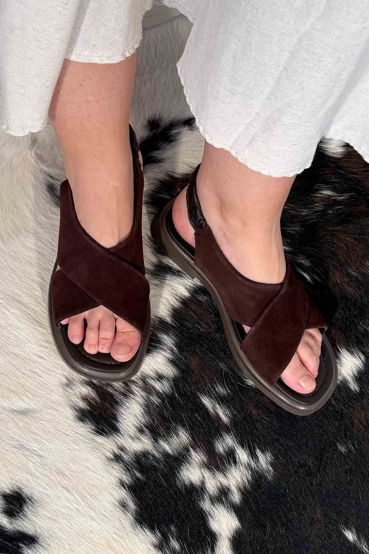 Pegia Genuine Suede Crossband Women's Sandal DG6080  - Choco