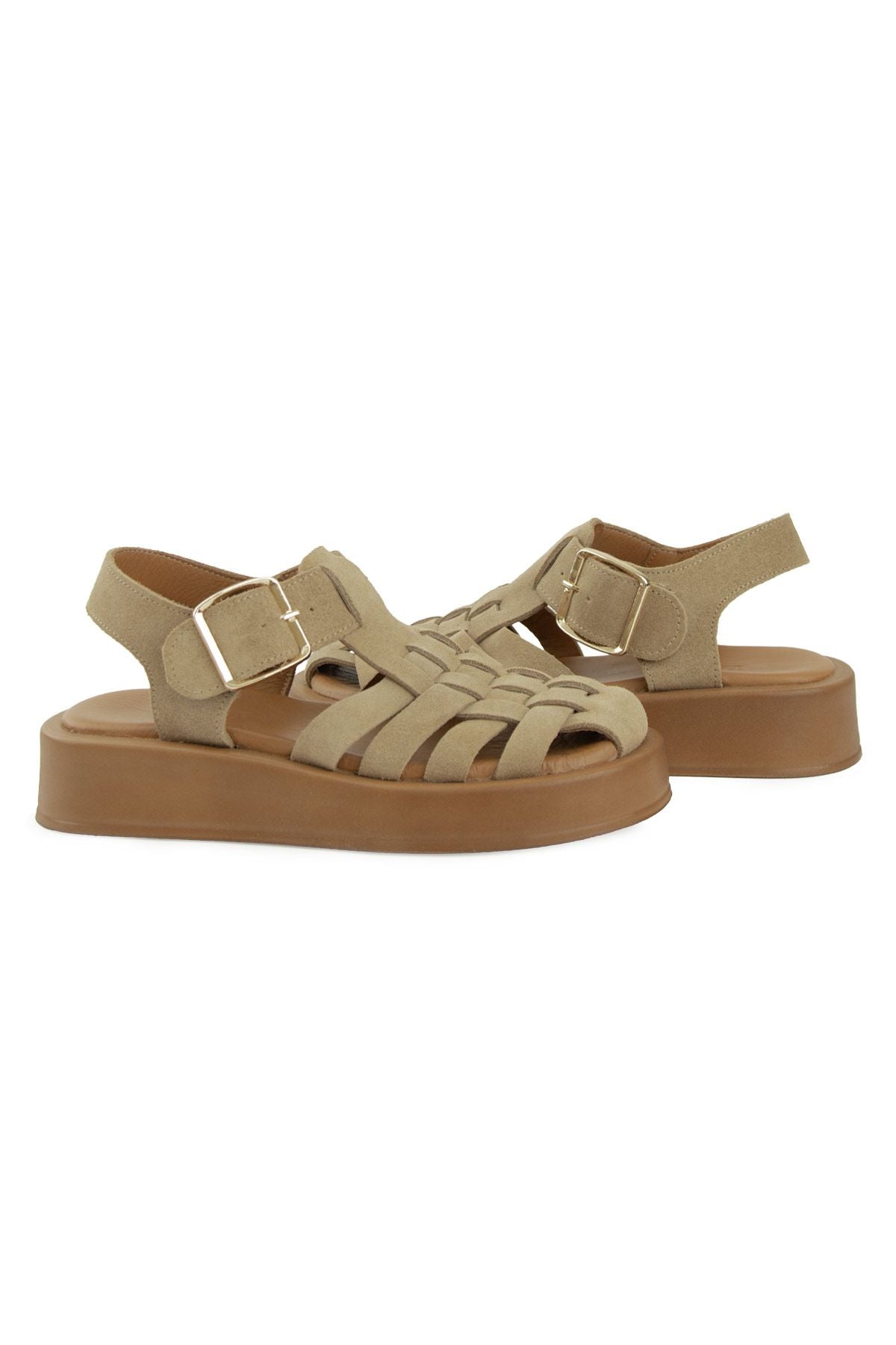 Pegia Genuine Suede Woven Women's Sandal DG6095  - Latte