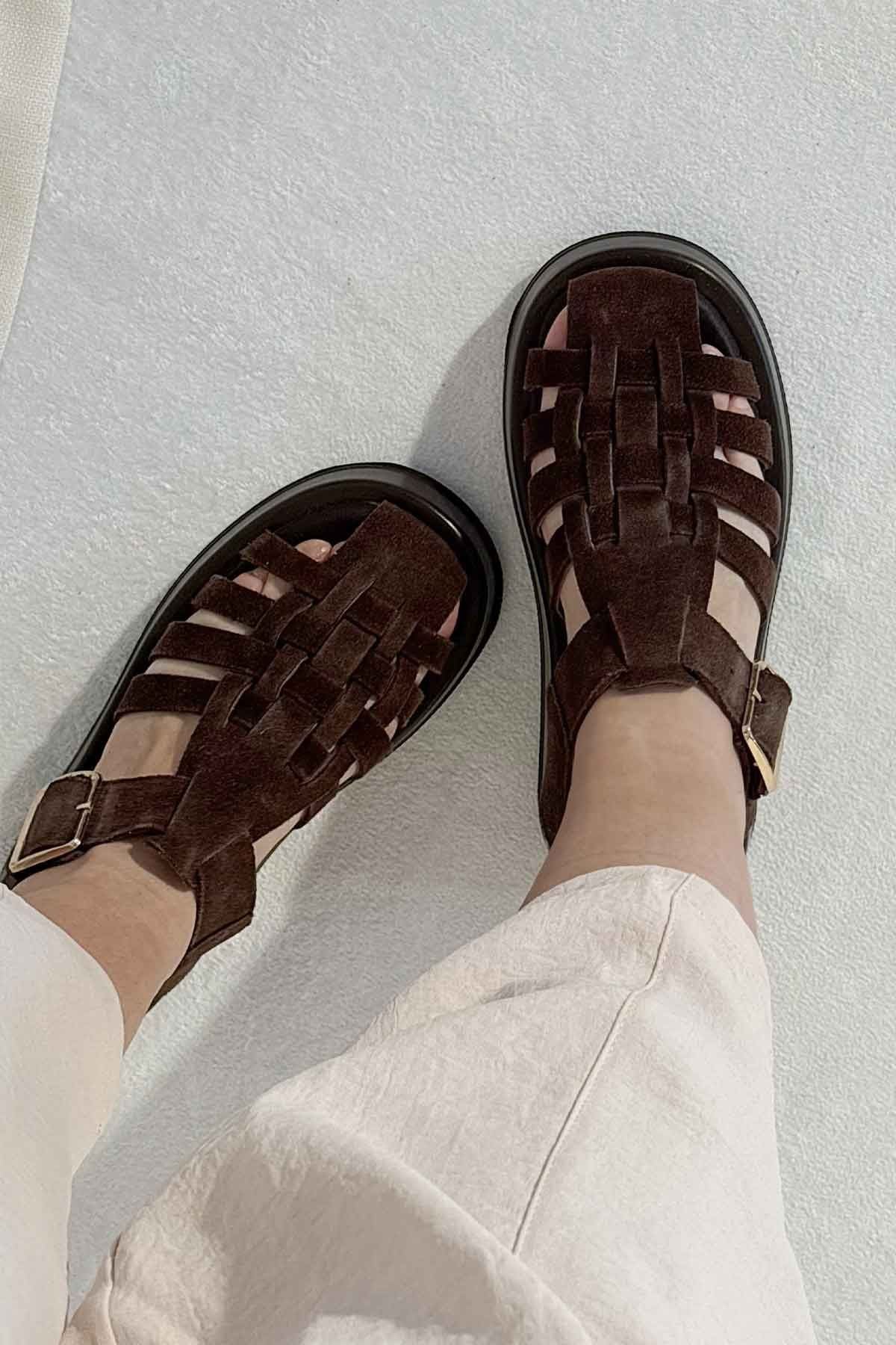 Pegia Genuine Suede Woven Women's Sandal DG6095  - Choco