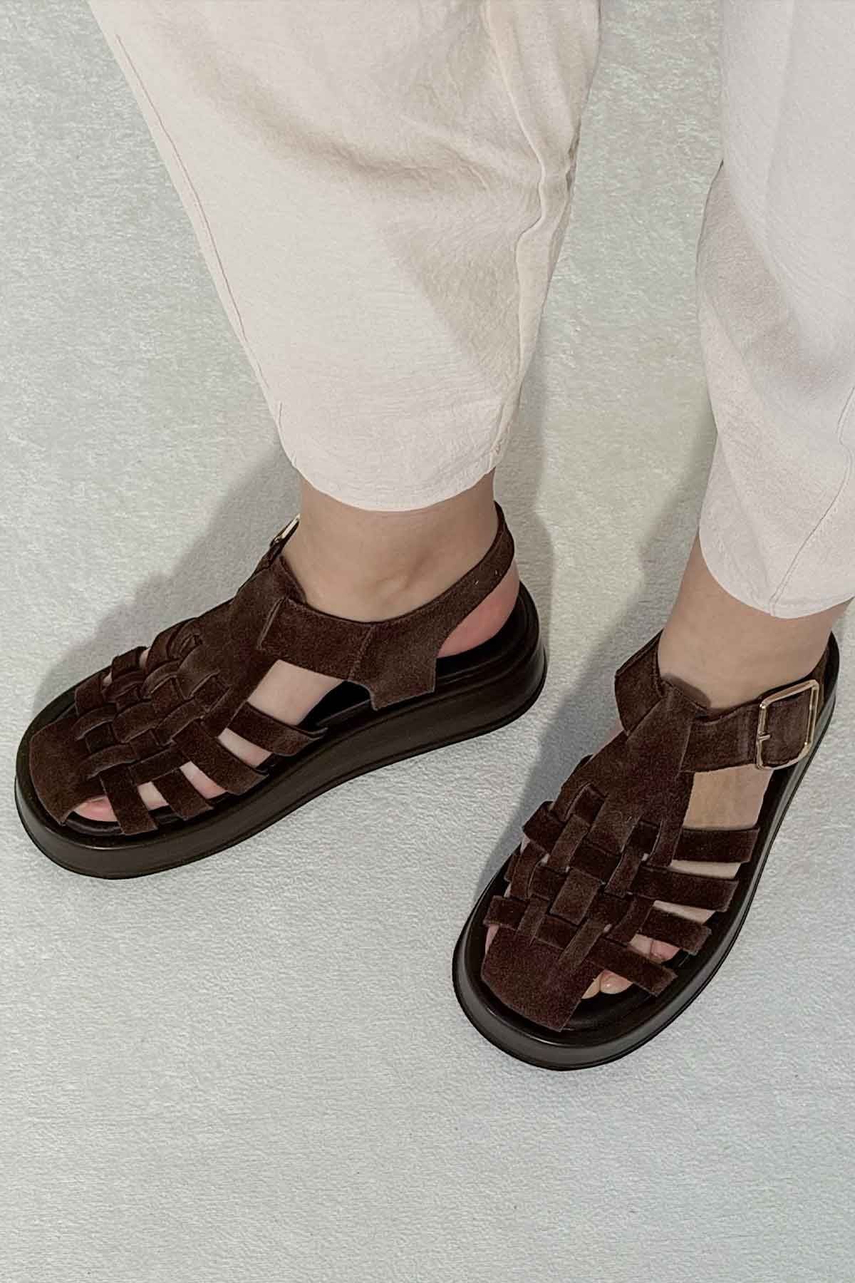 Pegia Genuine Suede Woven Women's Sandal DG6095  - Choco