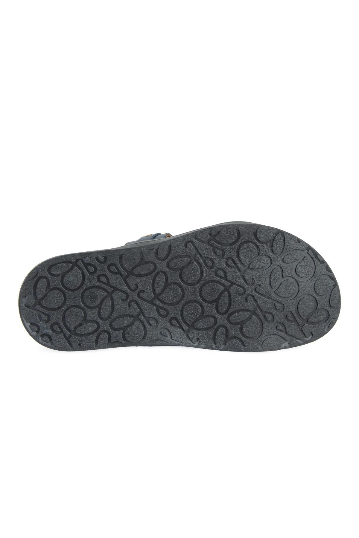 Pegia Buckled Leather Women's Slippers 215565  - Navy