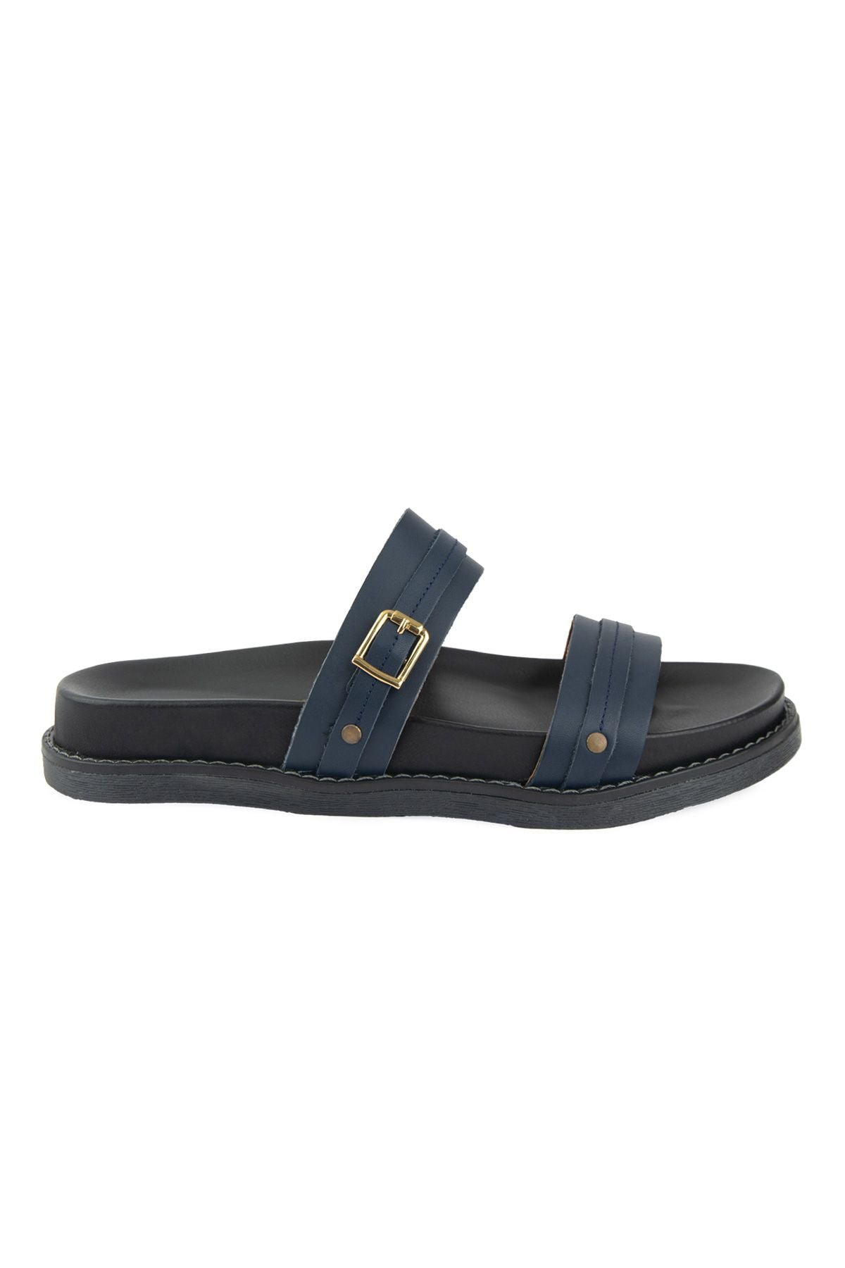 Pegia Buckled Leather Women's Slippers 215565  - Navy