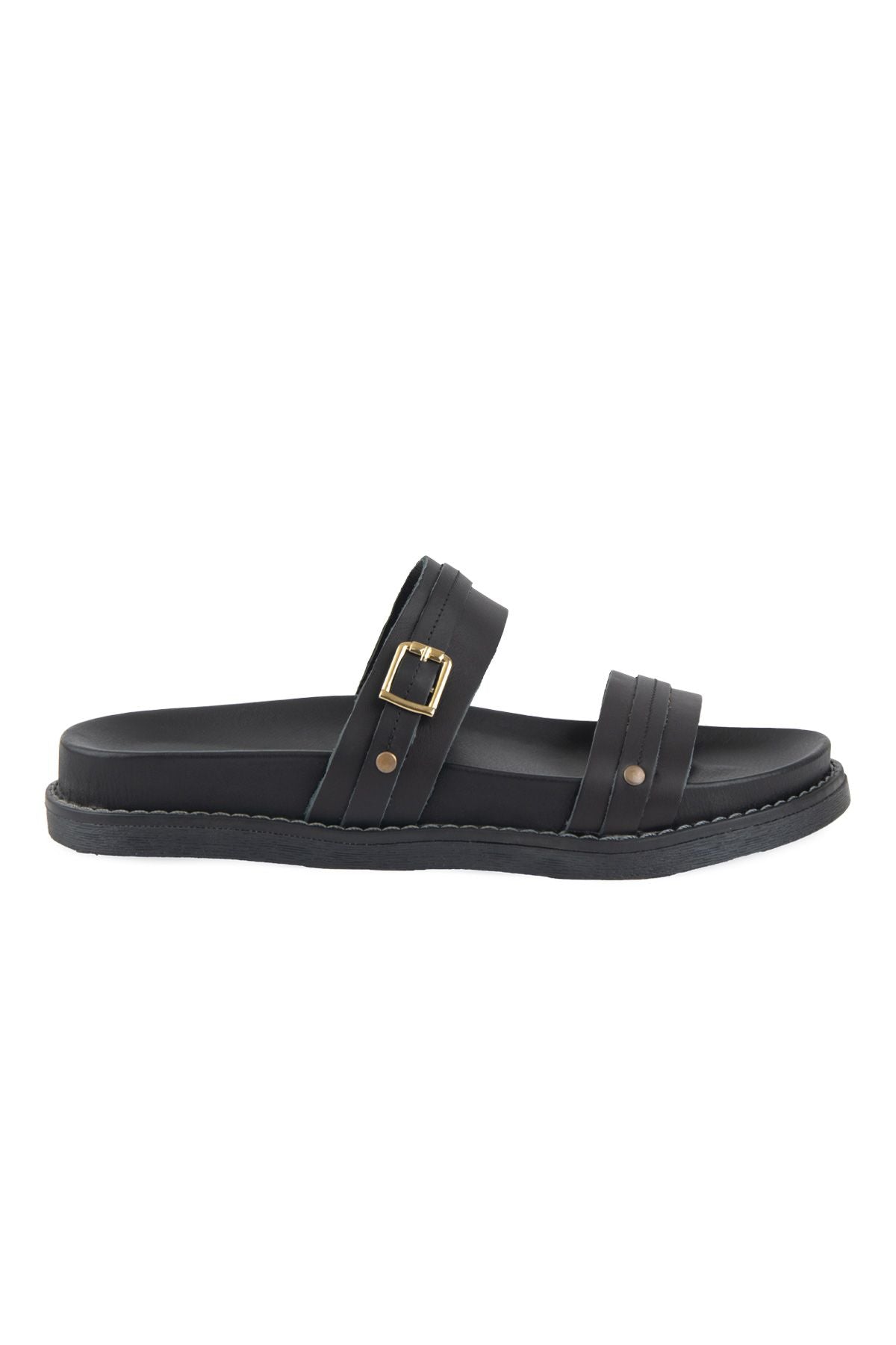 Pegia Buckled Leather Women's Slippers 215565  - Black