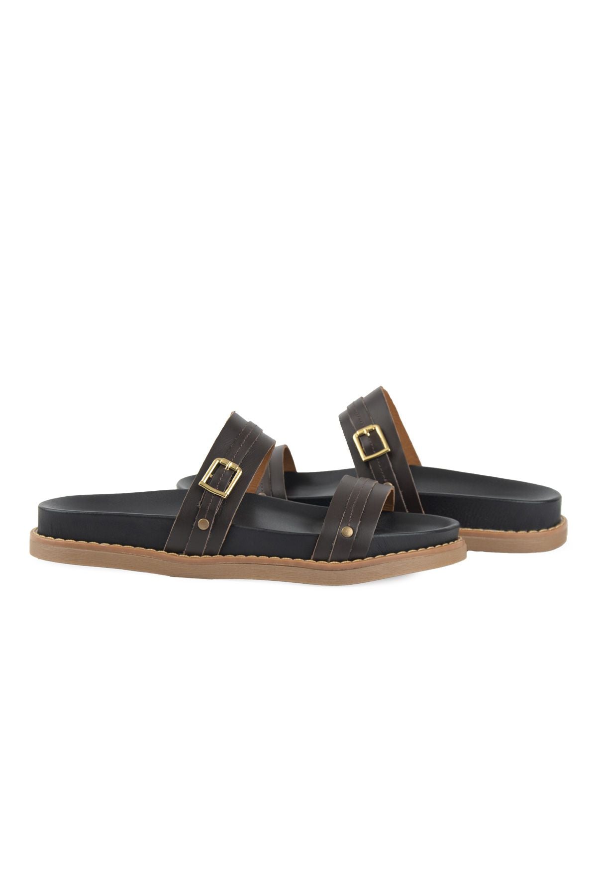 Pegia Buckled Leather Women's Slippers 215565  - Choco