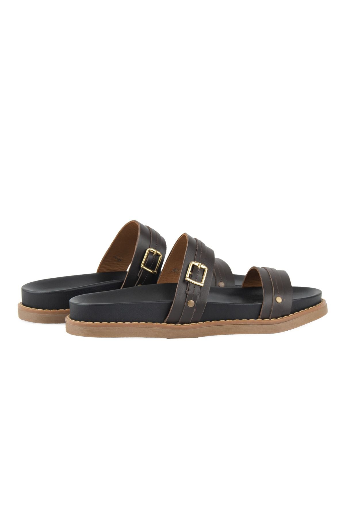 Pegia Buckled Leather Women's Slippers 215565  - Choco