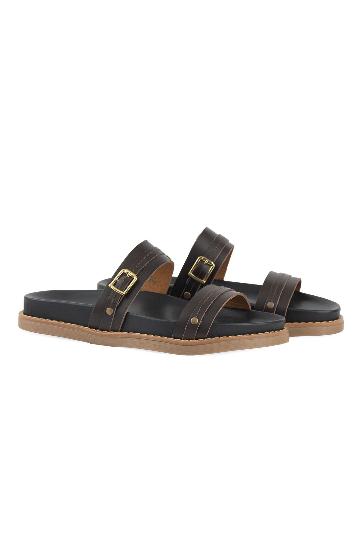 Pegia Buckled Leather Women's Slippers 215565  - Choco