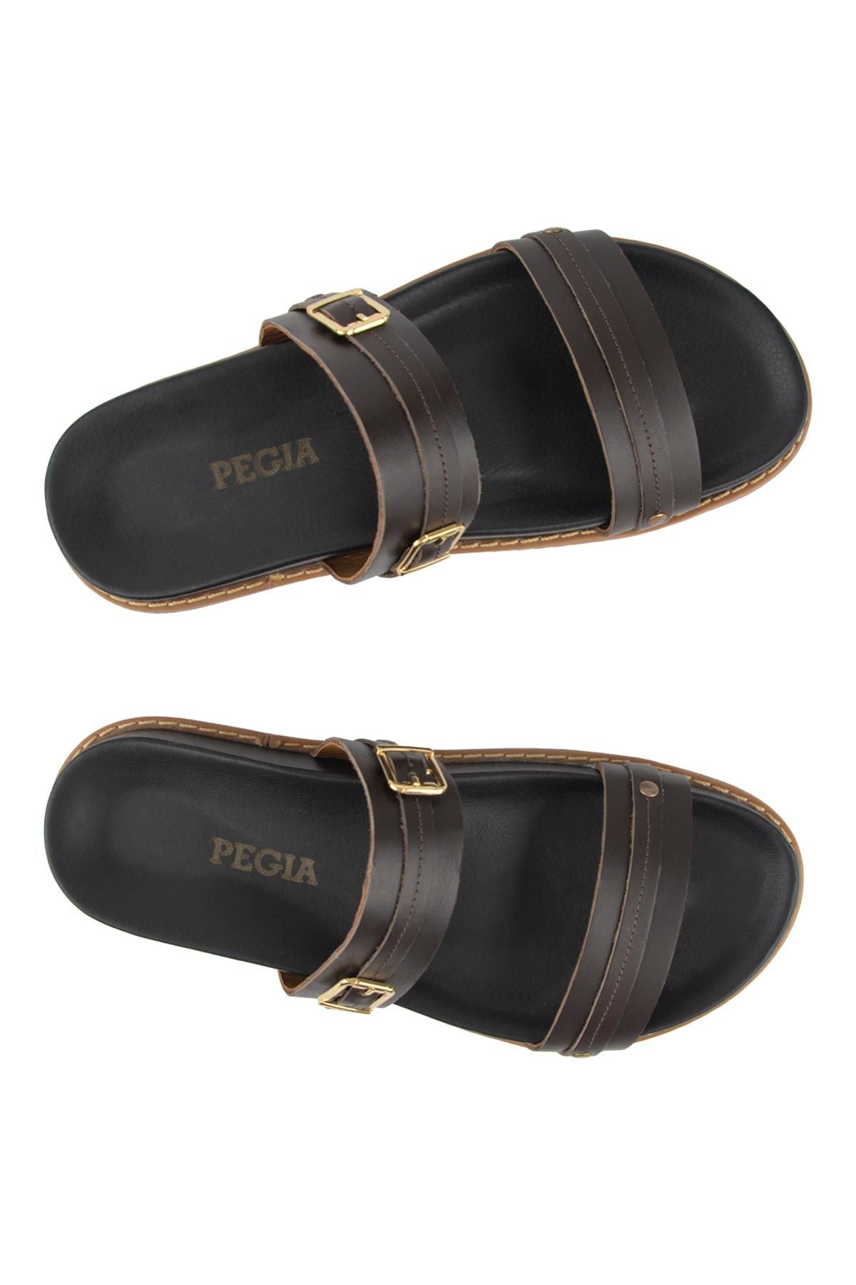 Pegia Buckled Leather Women's Slippers 215565  - Choco