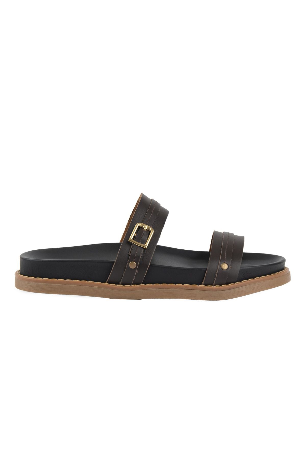 Pegia Buckled Leather Women's Slippers 215565  - Choco