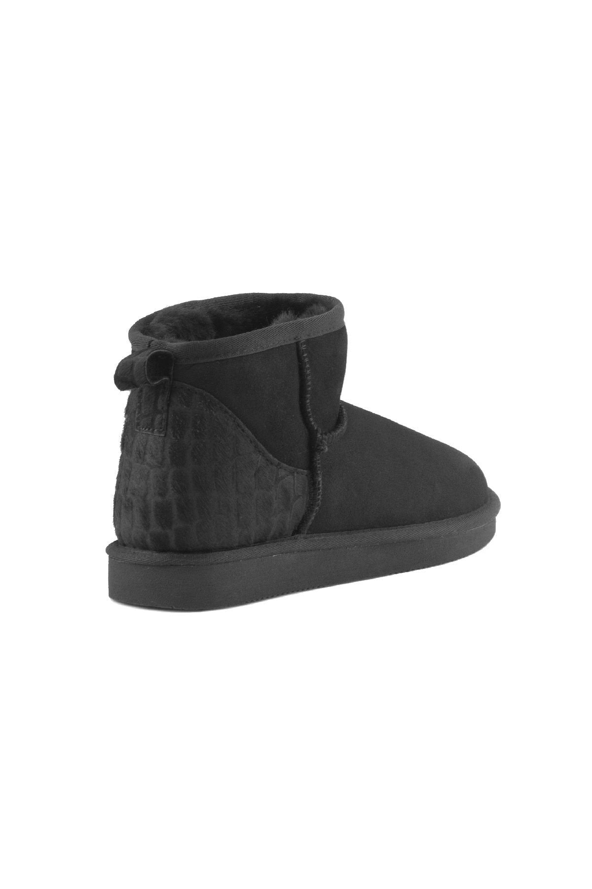 Pegia Heel Detailed Sheepskin Mini Boots 191142  - Black