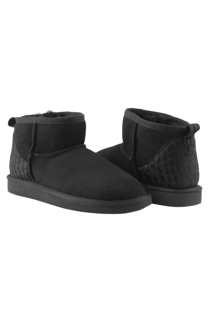 Pegia Heel Detailed Sheepskin Mini Boots 191142  - Black