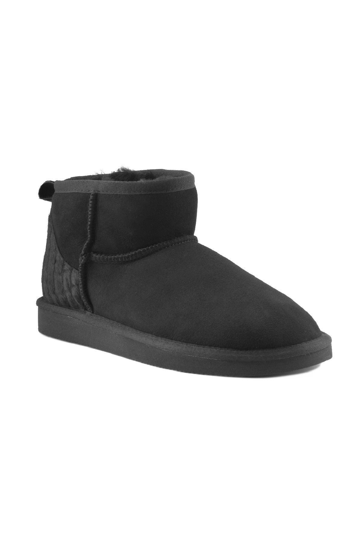 Pegia Heel Detailed Sheepskin Mini Boots 191142  - Black