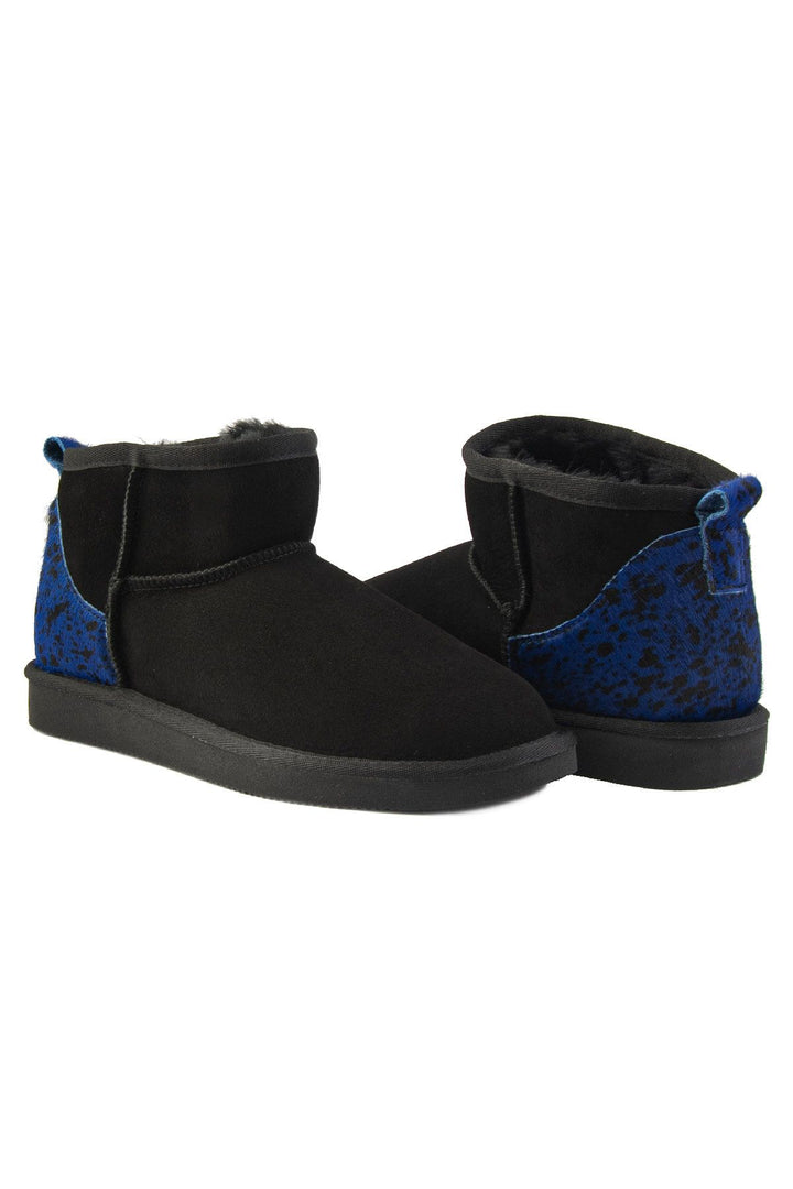 Pegia Heel Detailed Sheepskin Mini Boots 191142  - Blue