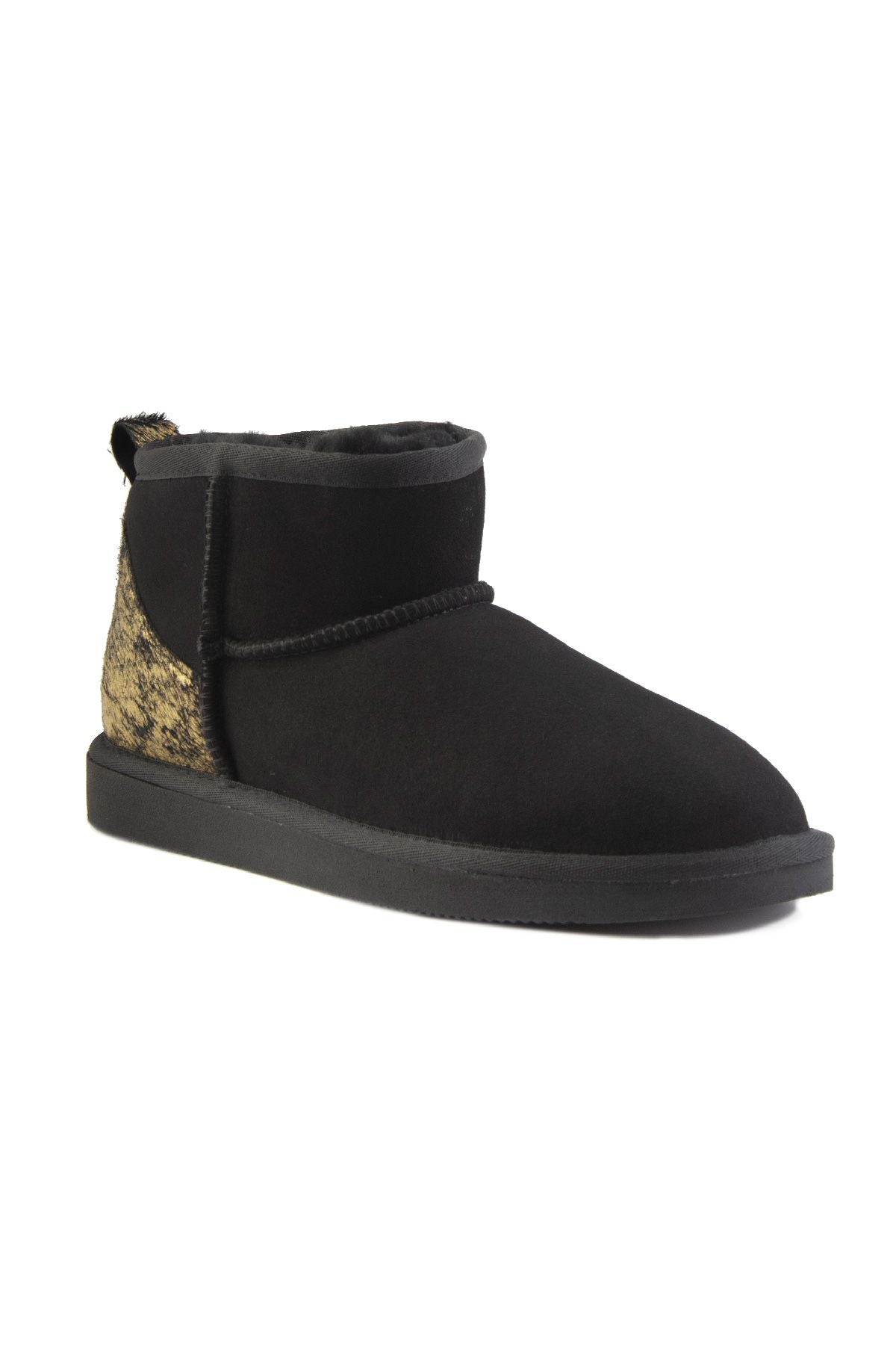 Pegia Heel Detailed Sheepskin Mini Boots 191142  - Gold