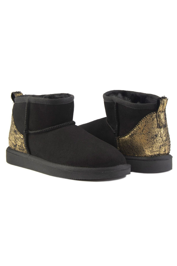 Pegia Heel Detailed Sheepskin Mini Boots 191142  - Gold