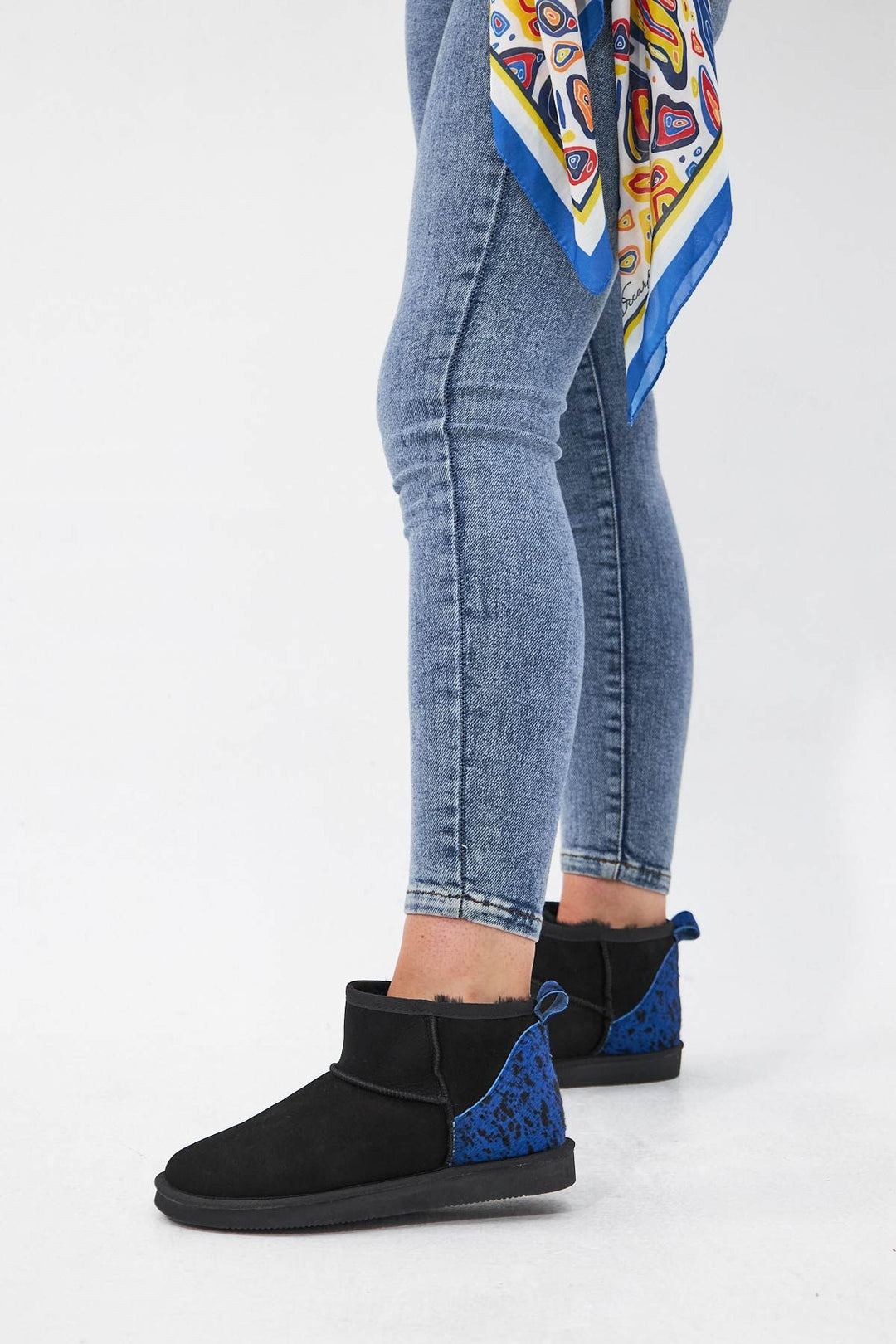 Pegia Heel Detailed Sheepskin Mini Boots 191142  - Blue