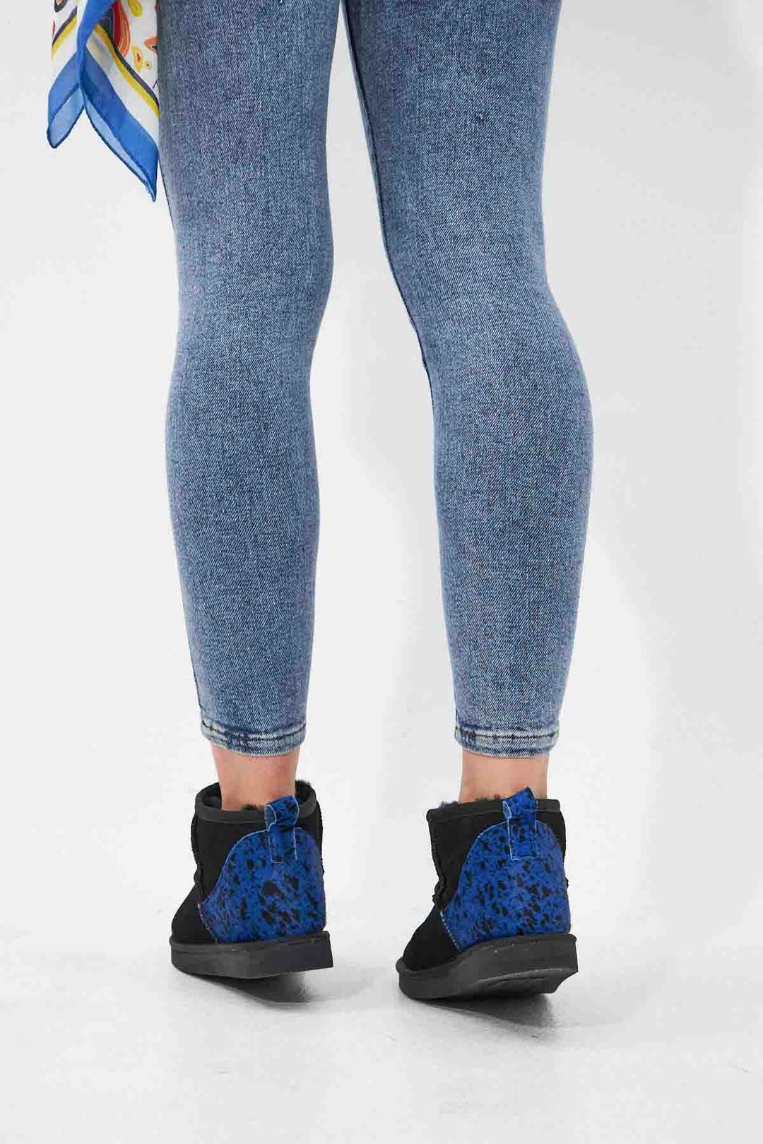 Pegia Heel Detailed Sheepskin Mini Boots 191142  - Blue