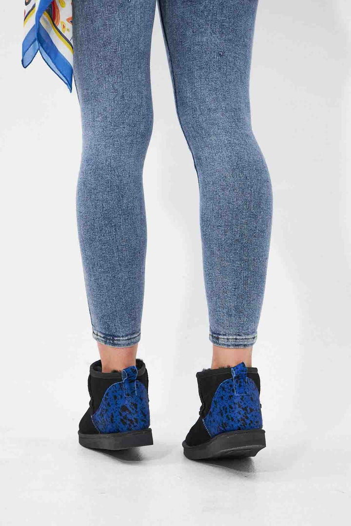 Pegia Heel Detailed Sheepskin Mini Boots 191142  - Blue