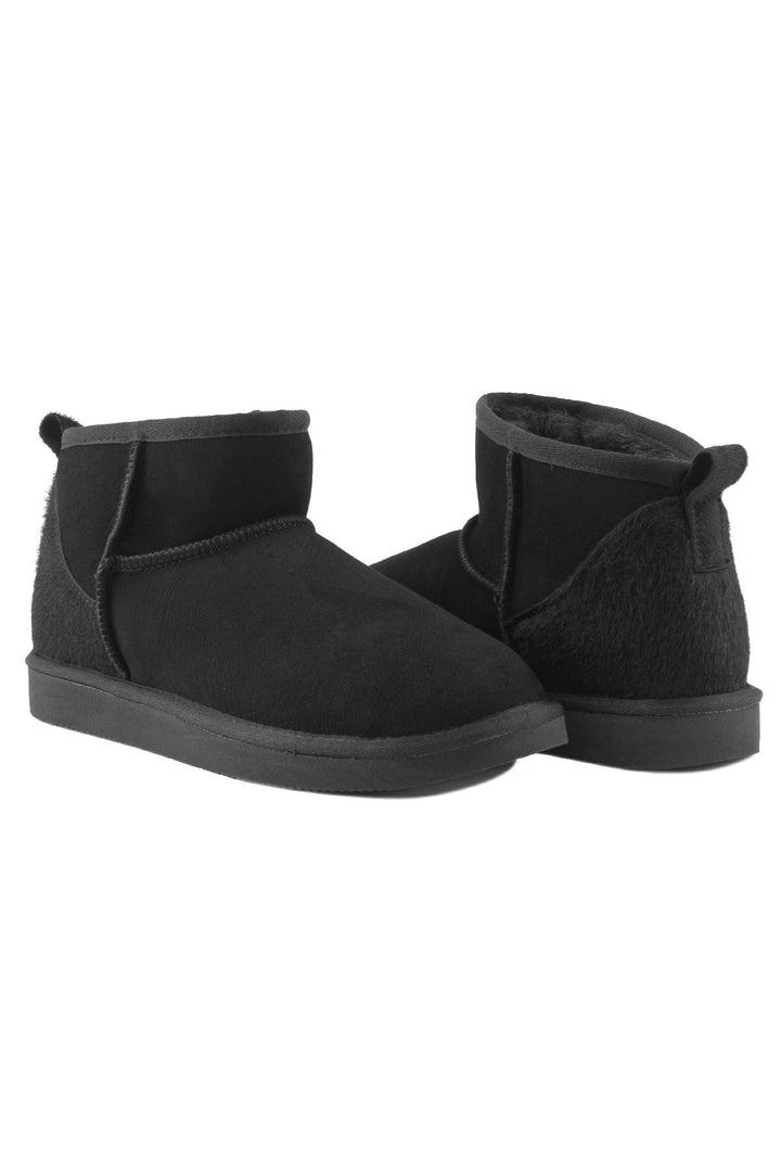 Pegia Heel Detailed Sheepskin Mini Boots 191143  - Black