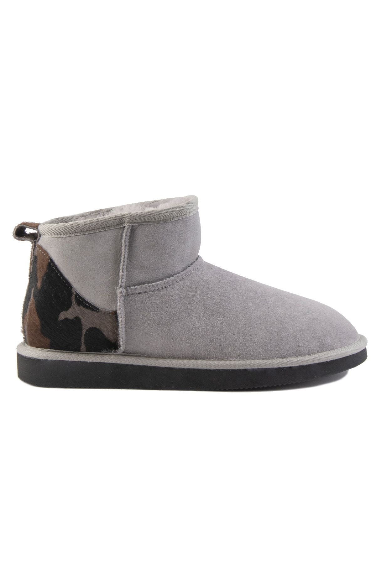 Pegia Heel Detailed Sheepskin Mini Boots 191143  - Grey