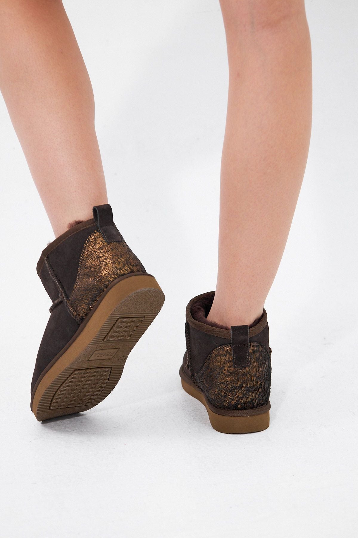 Pegia Heel Detailed Sheepskin Mini Boots 191143  - Copper