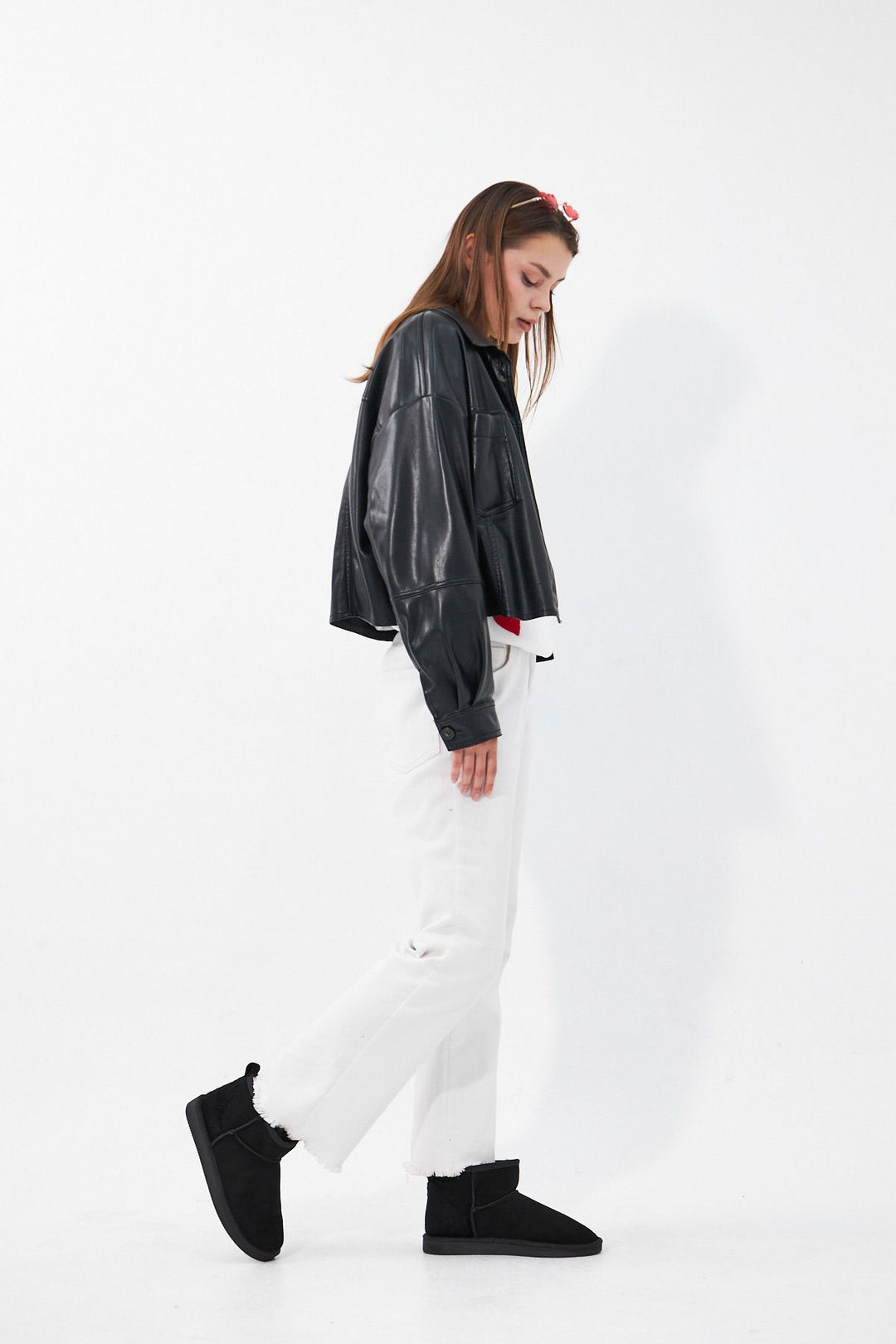 Pegia Heel Detailed Sheepskin Mini Boots 191143  - Black