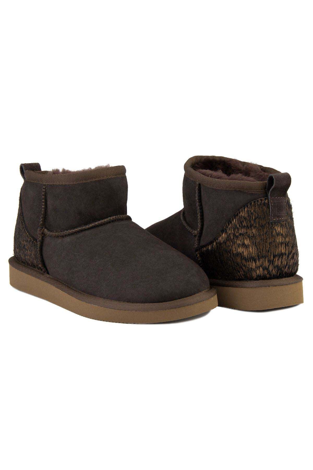 Pegia Heel Detailed Sheepskin Mini Boots 191143  - Copper