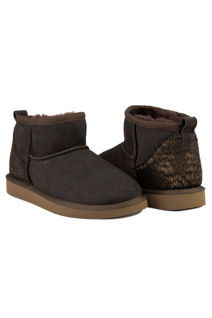 Pegia Heel Detailed Sheepskin Mini Boots 191143  - Copper