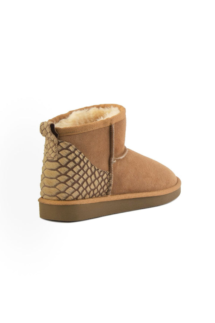 Pegia Heel Detailed Sheepskin Mini Boots 191145  - Chestnut