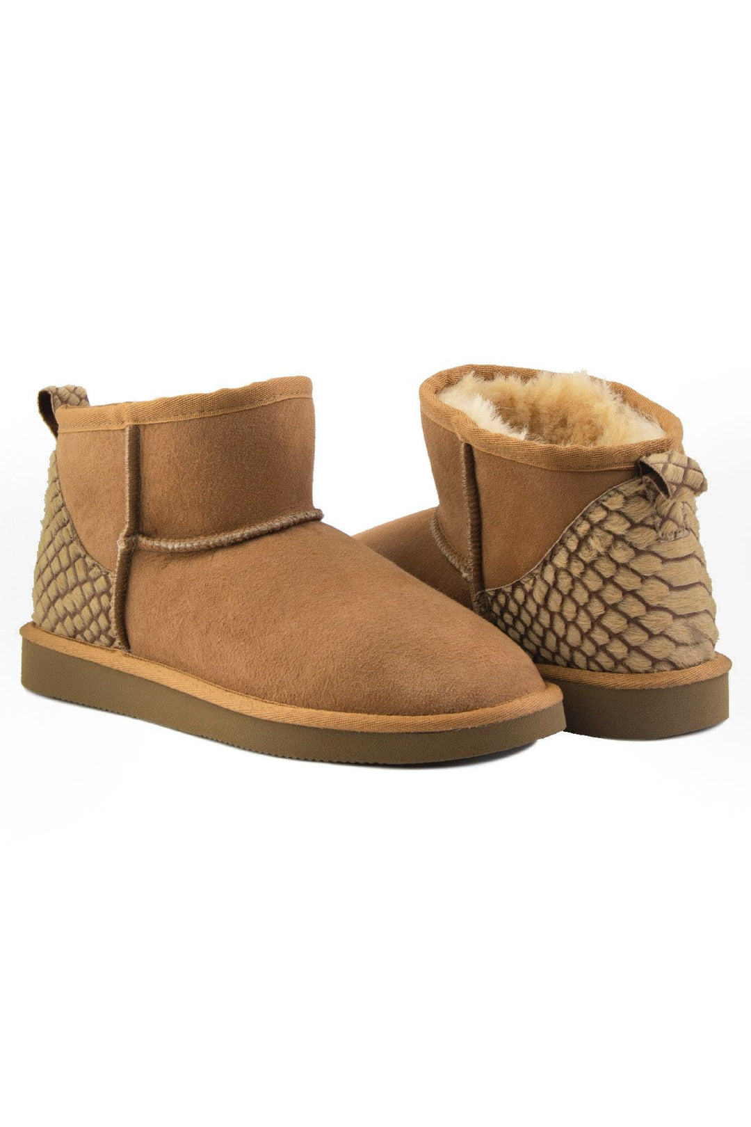 Pegia Heel Detailed Sheepskin Mini Boots 191145  - Chestnut