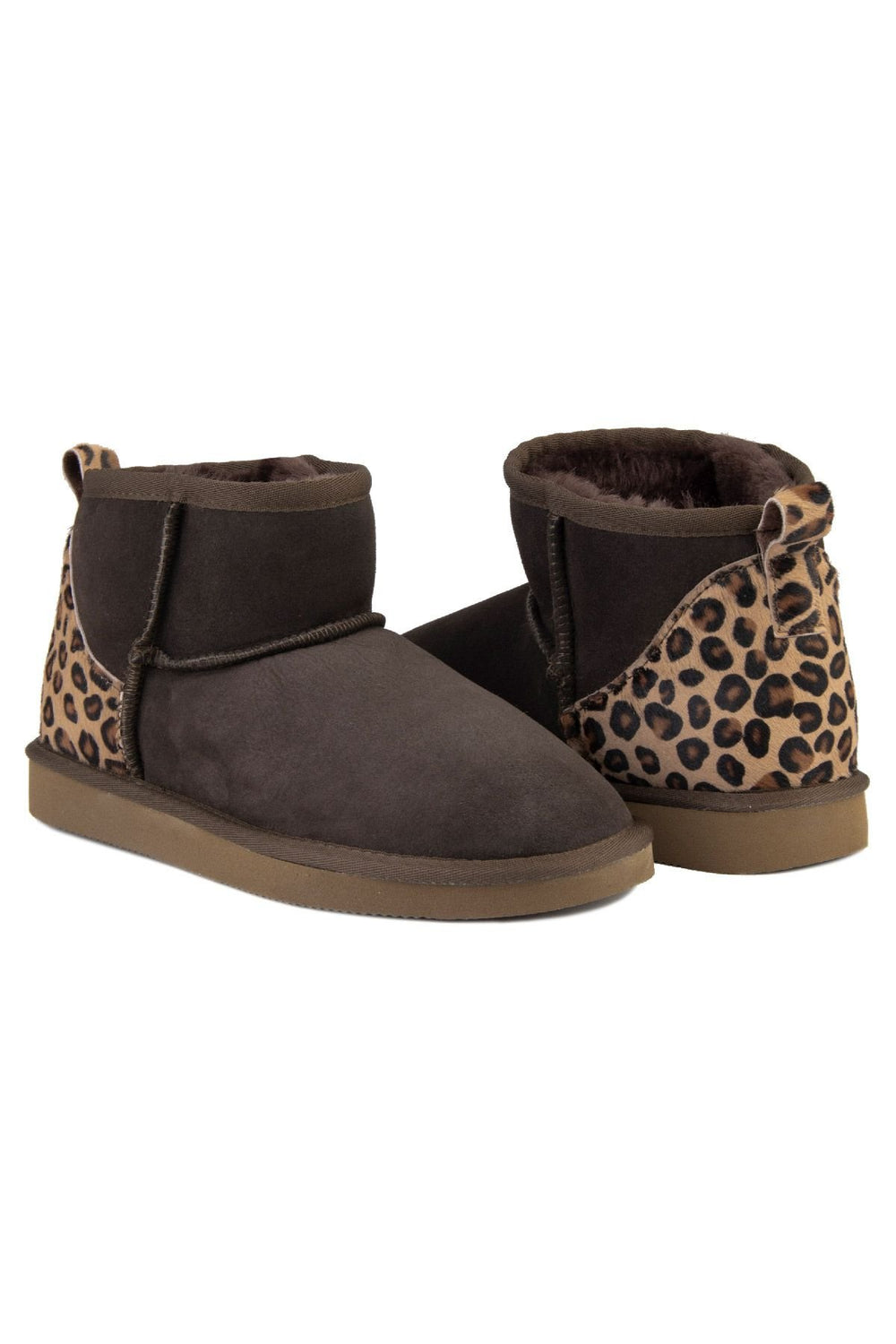 Pegia Heel Detailed Sheepskin Mini Boots 191145  - Choco