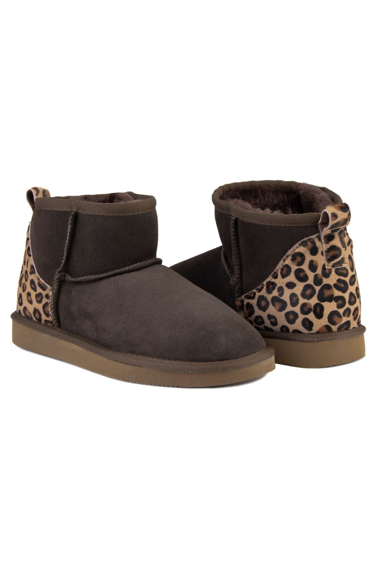 Pegia Heel Detailed Sheepskin Mini Boots 191145  - Choco