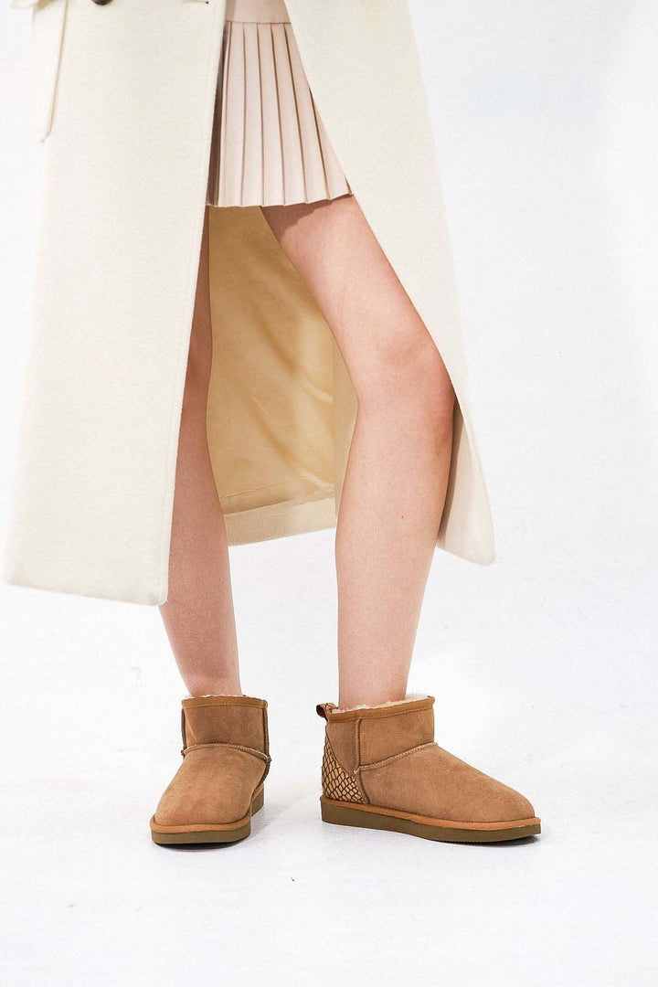 Pegia Heel Detailed Sheepskin Mini Boots 191145  - Chestnut