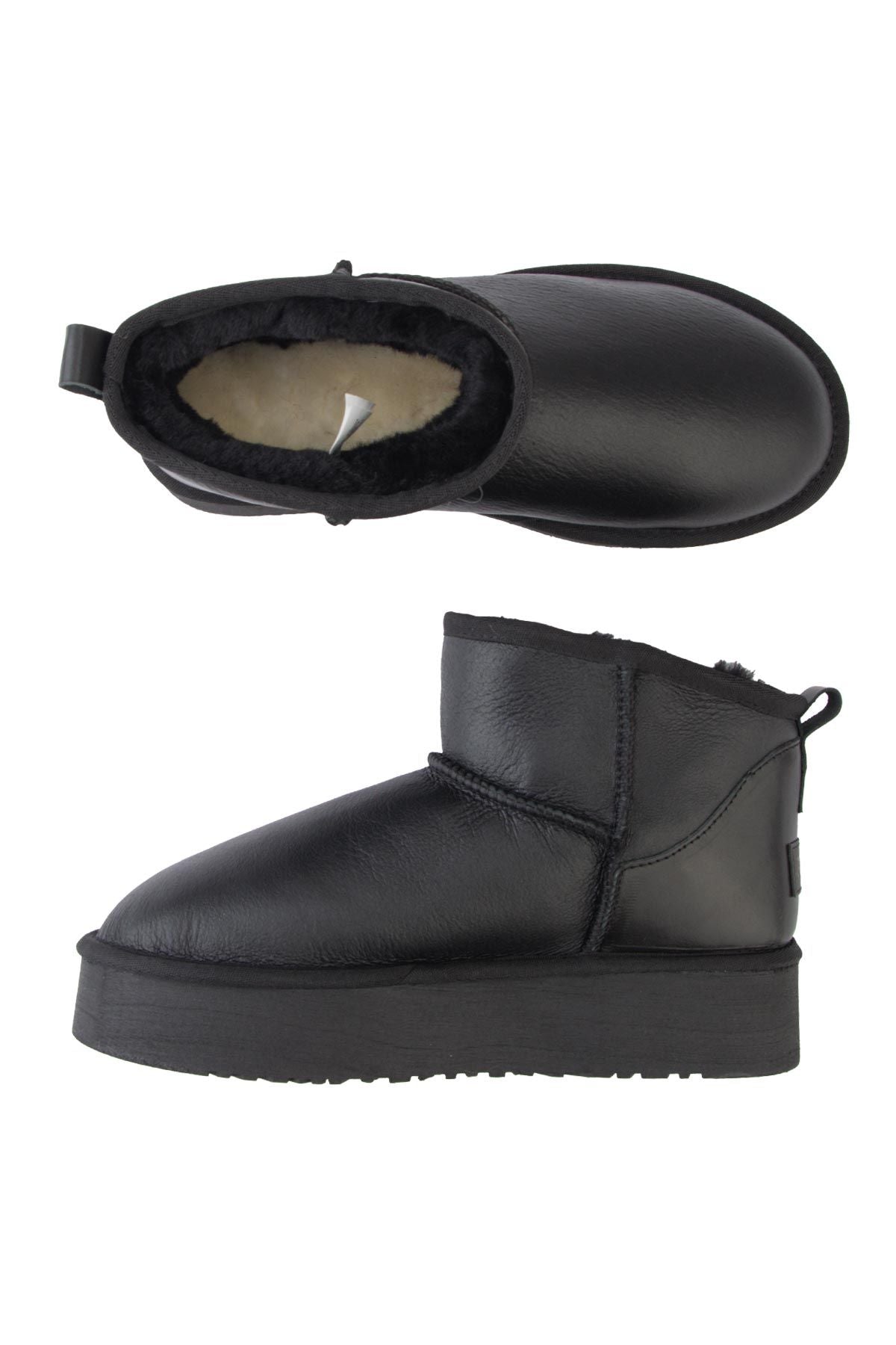 Pegia High Sole Sheepskin Boots 191303  - Black