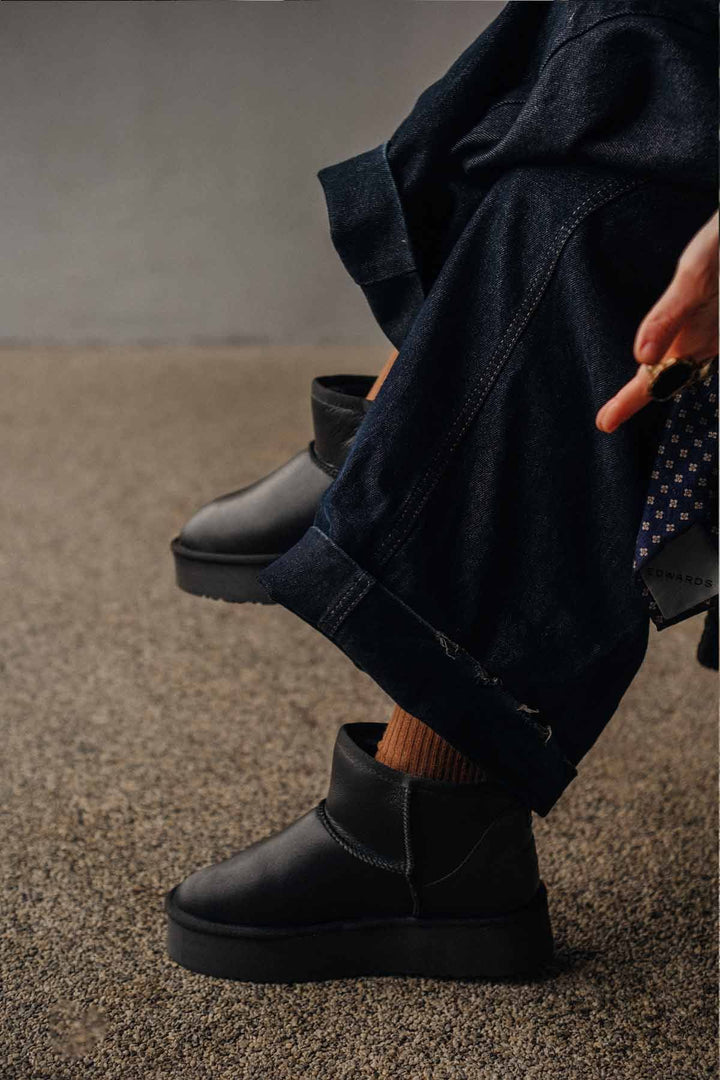 Pegia High Sole Sheepskin Boots 191303  - Black