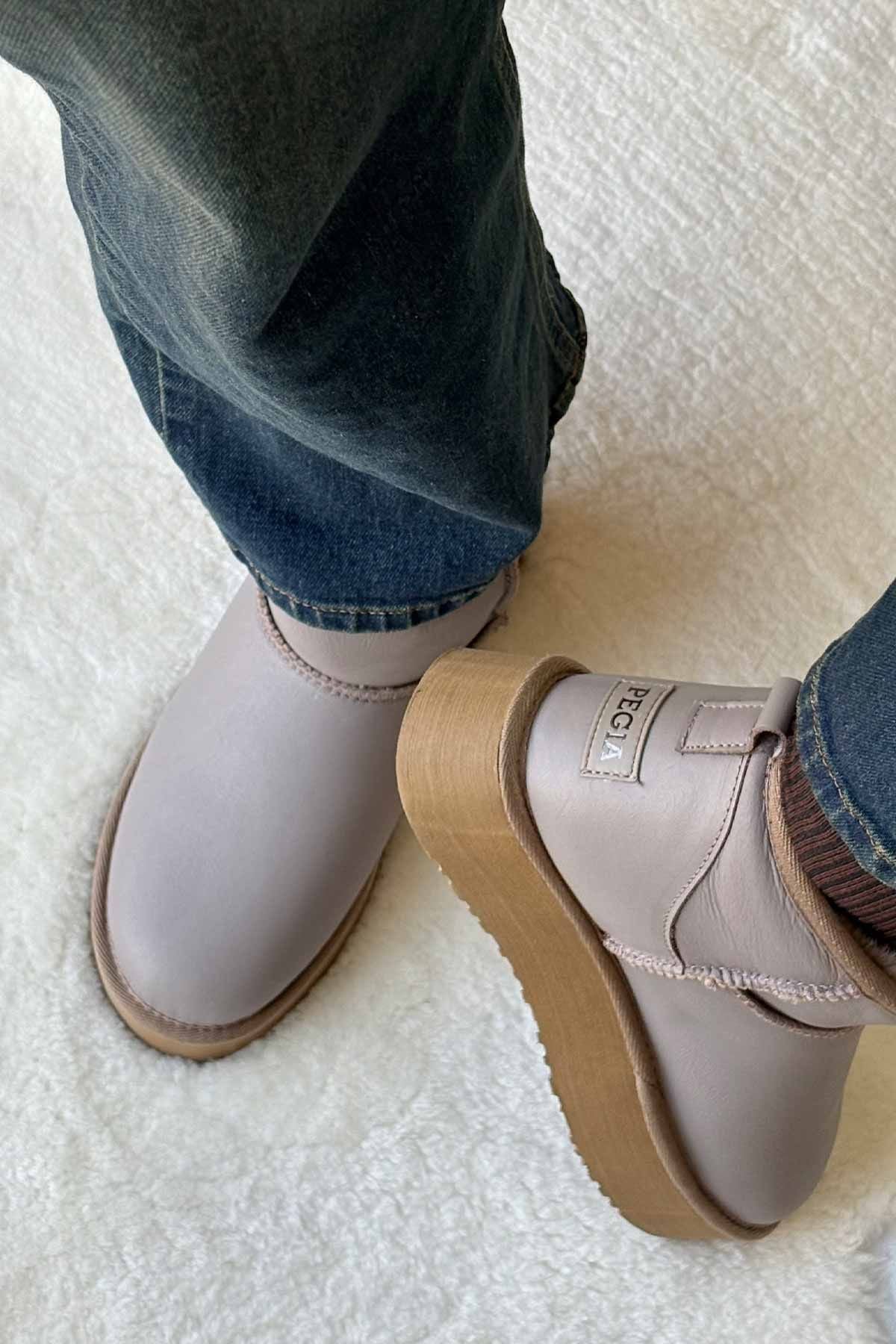 Pegia High Sole Sheepskin Boots 191303  - Stone