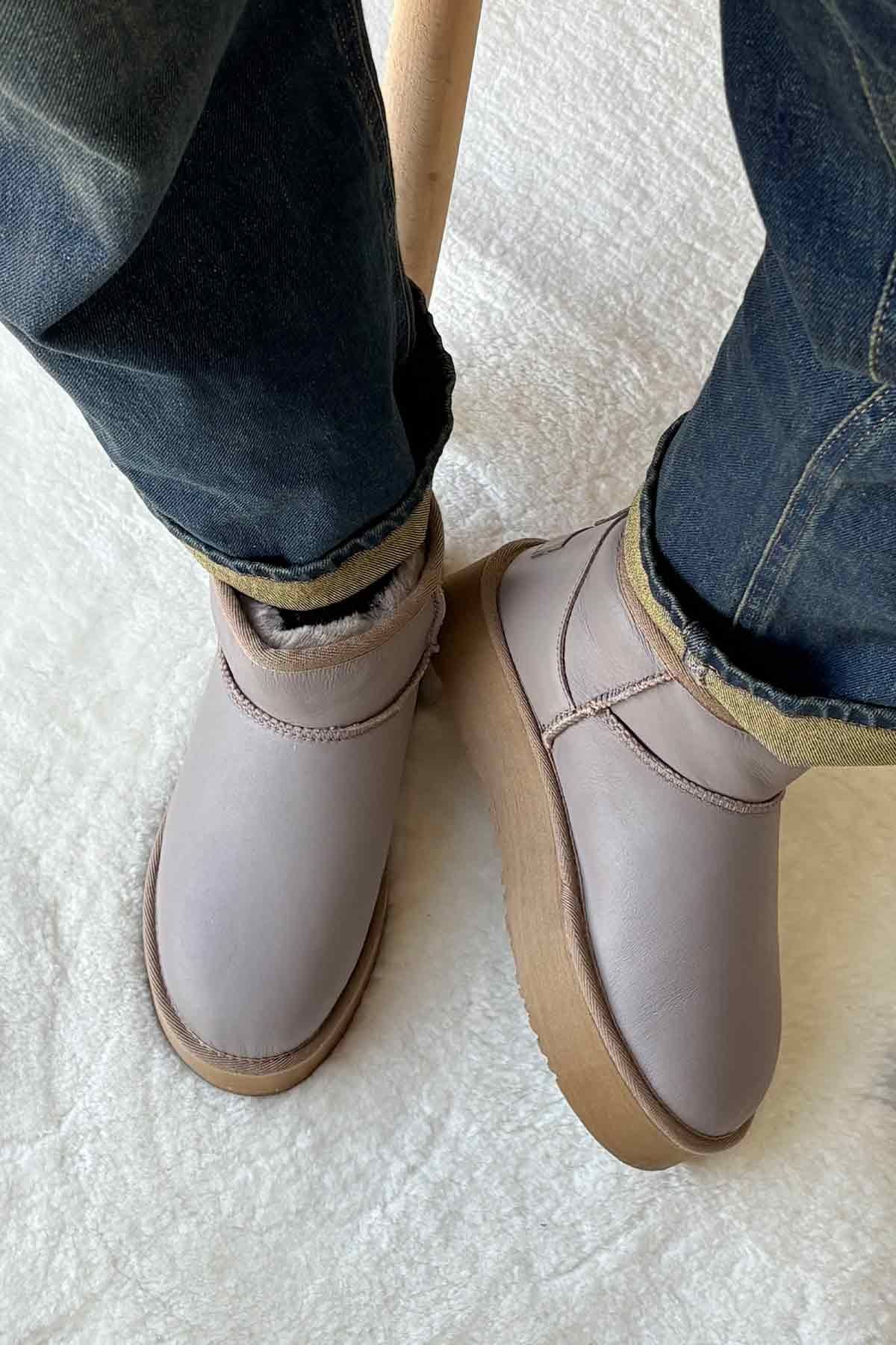 Pegia High Sole Sheepskin Boots 191303  - Stone
