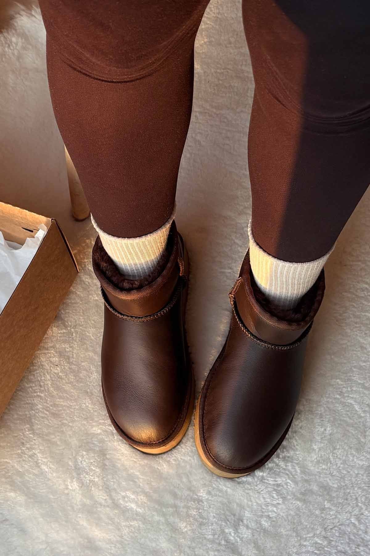 Pegia High Sole Sheepskin Boots 191303  - Choco
