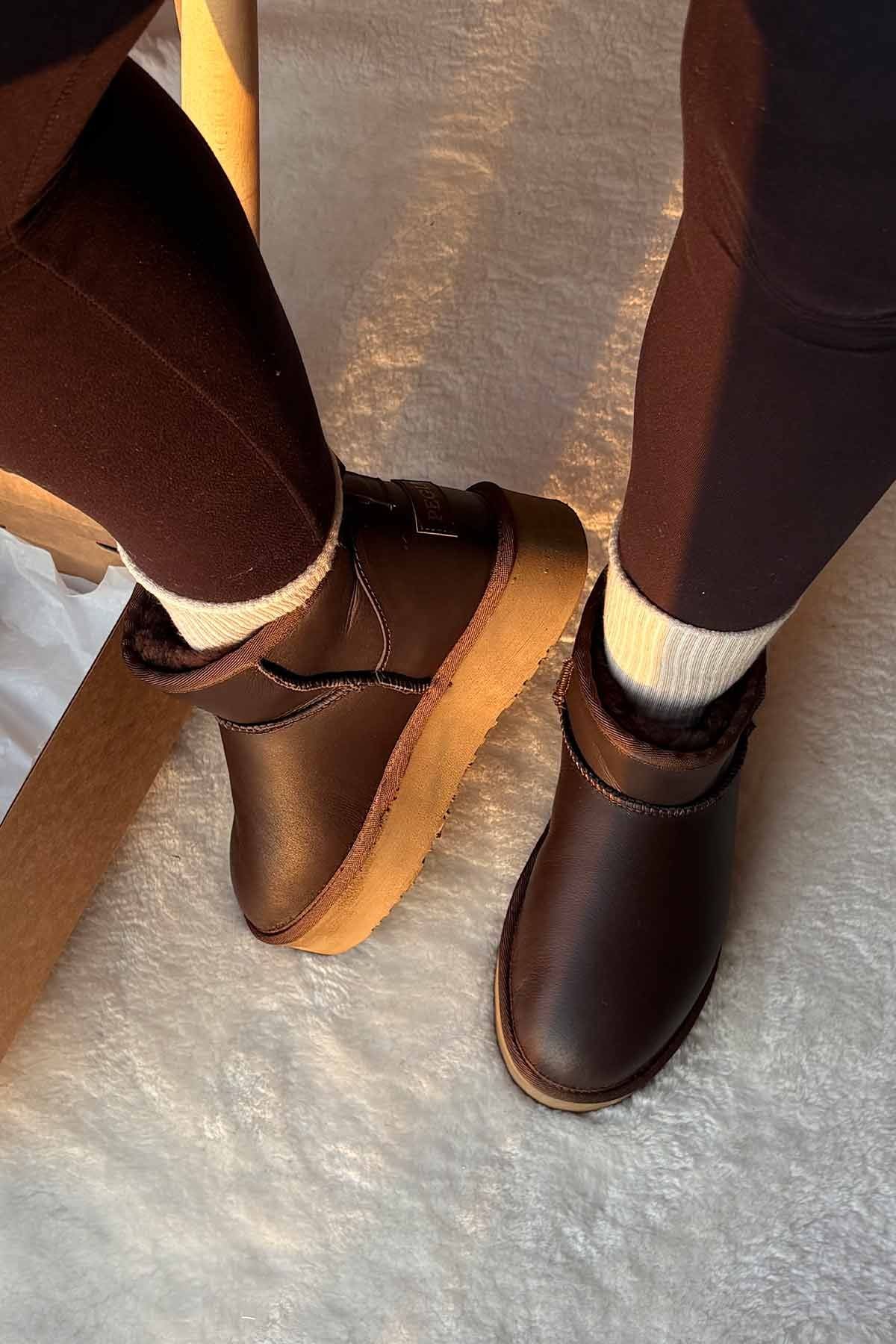 Pegia High Sole Sheepskin Boots 191303  - Choco